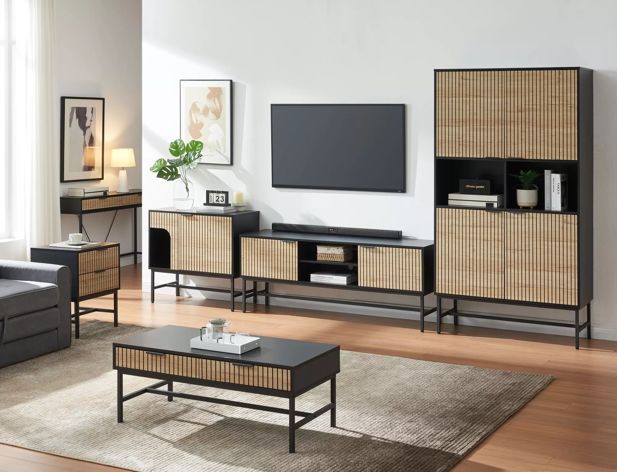 Komoda Mago K3,  dub + matná čierna / čierna