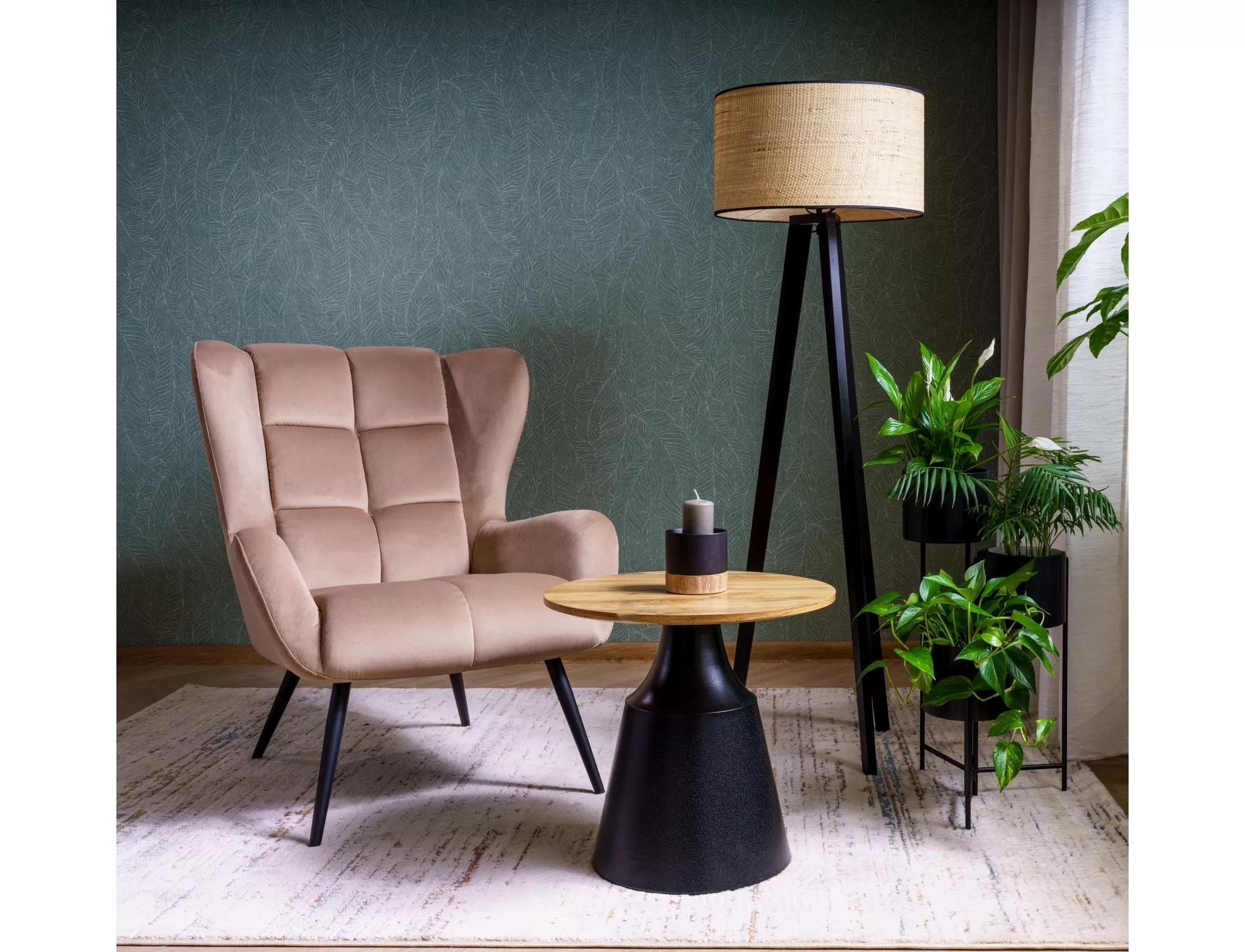 Konferenčný stolík Itaka,  dubový drevený / matná čierna