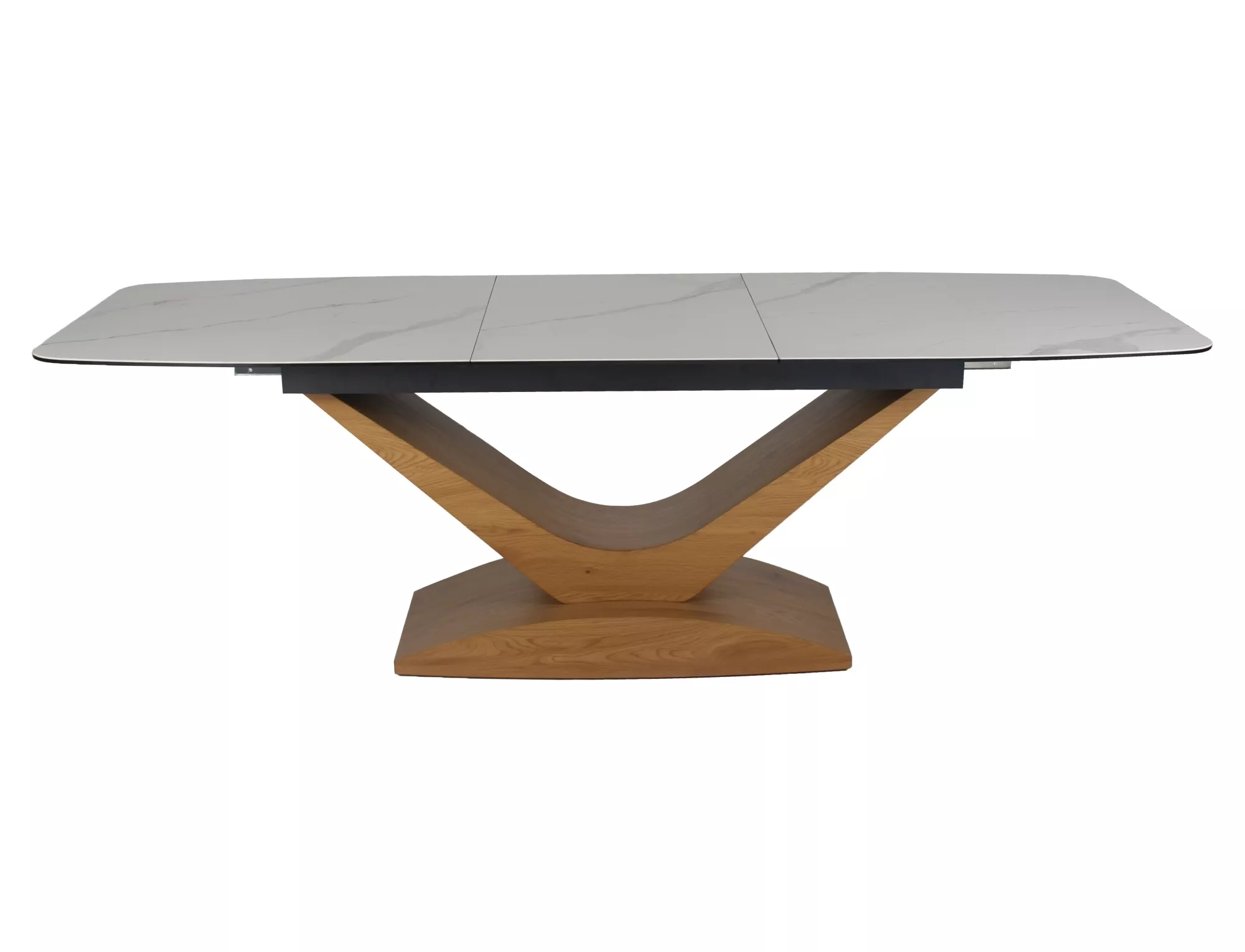 Jedálenský rozkladací stôl Dolce Ceramic, 180-240cm, biela matná / dub