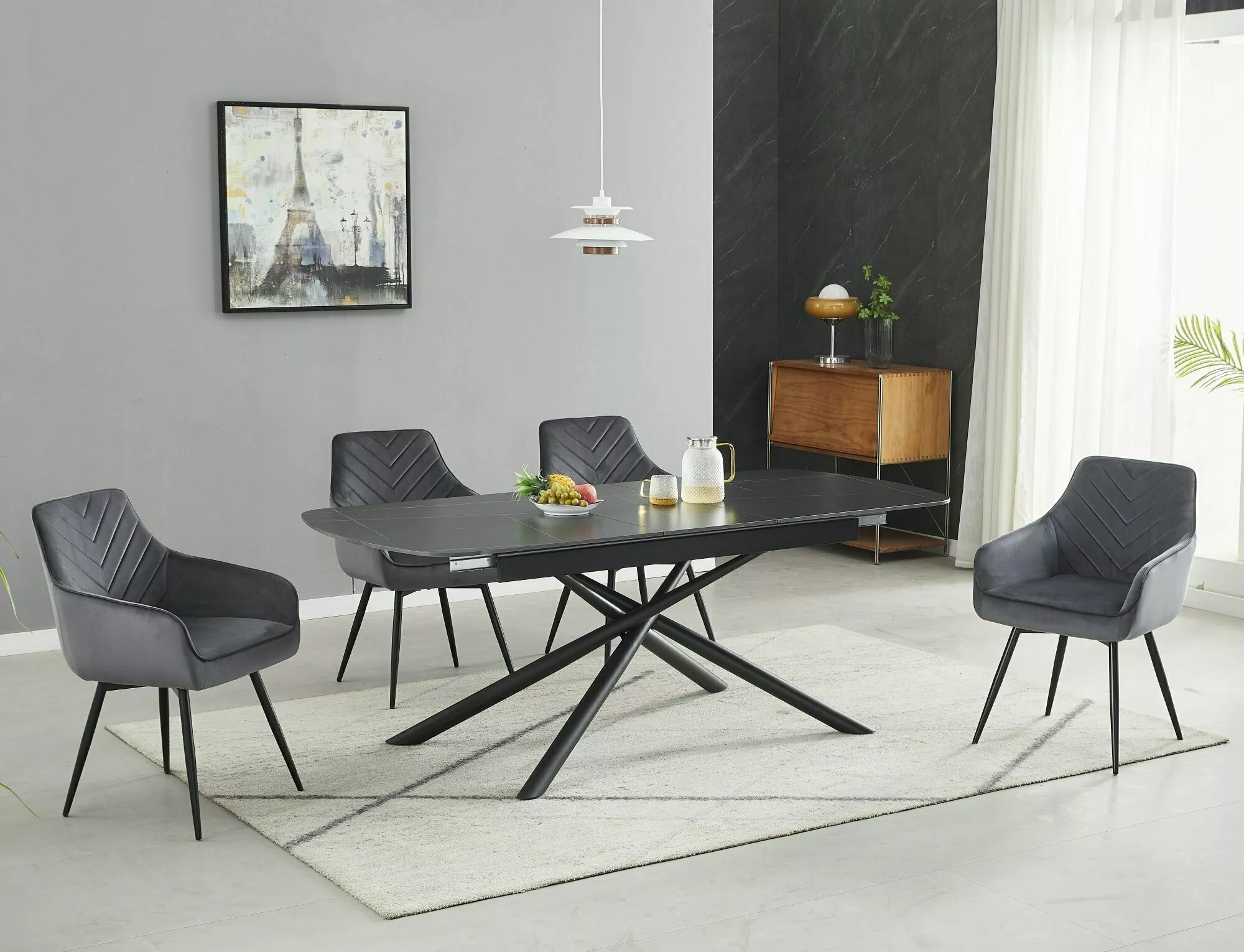 Jedálenský rozkladací stôl Vector, 160-200cm, matná čierna/matná čierna