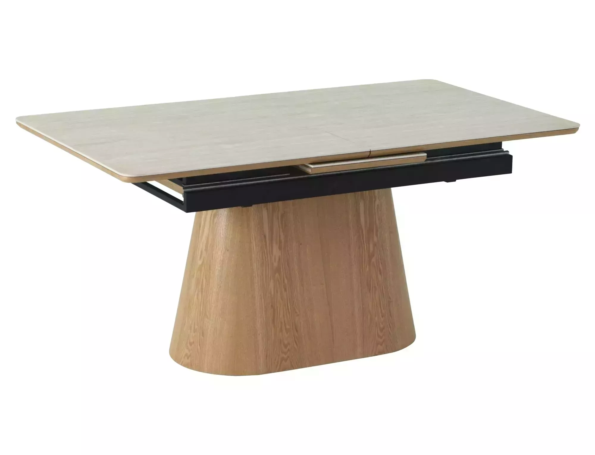 Jedálenský rozkladací stôl Monaco, 160-200cm, travertín béžová matná / dub