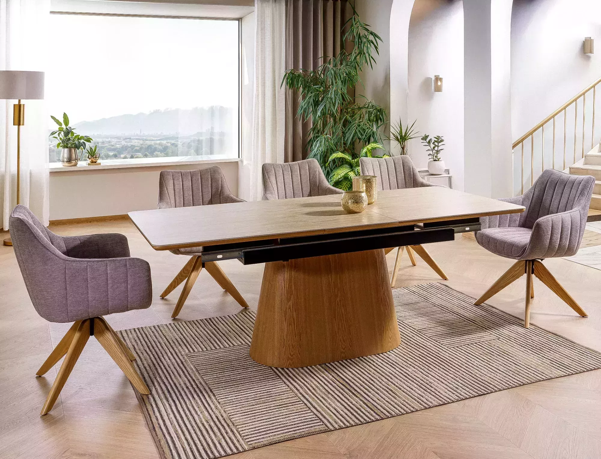 Jedálenský rozkladací stôl Monaco, 160-200cm, travertín béžová matná / dub