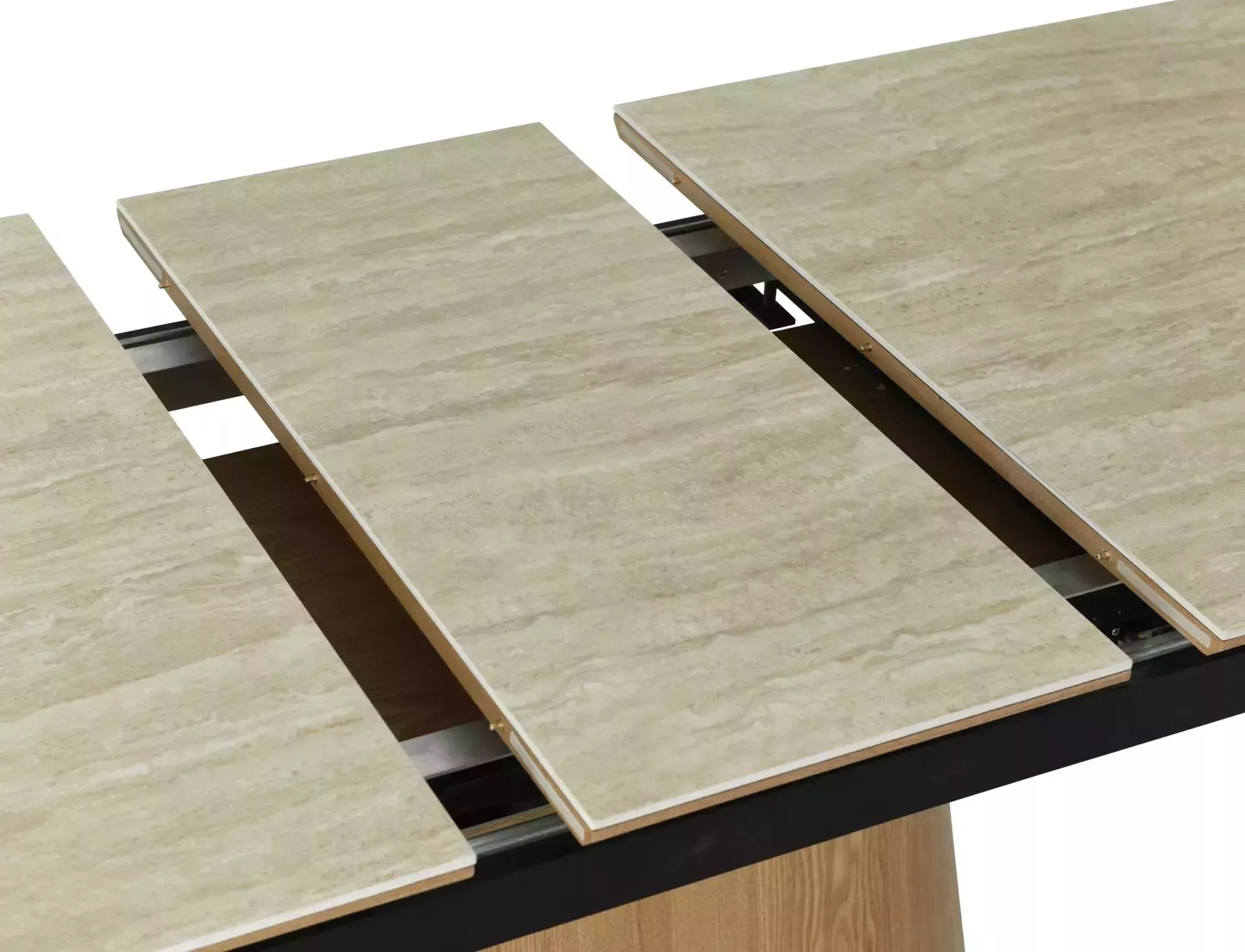 Jedálenský rozkladací stôl Monaco, 160-200cm, travertín béžová matná / dub