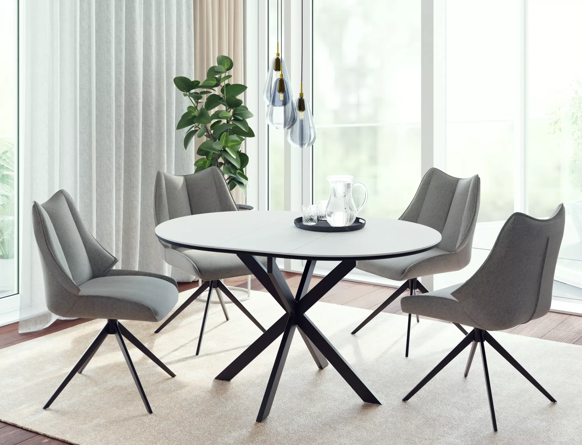 Jedálenský rozkladací stôl Gaston 100-135cm,  matná biela / matná čierna