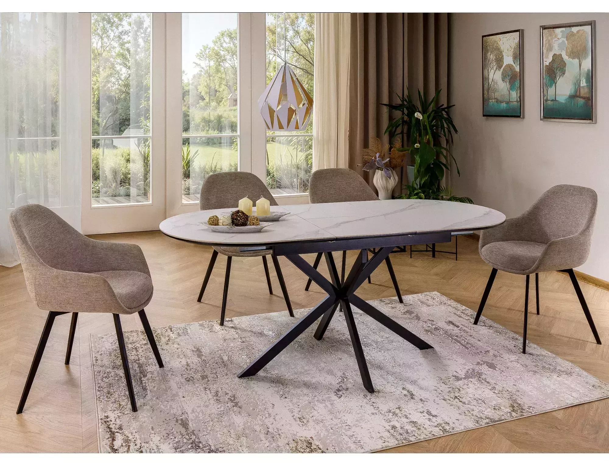 Jedálenský rozkladací stôl Gaston, 140-180cm,  matná biela / matná čierna