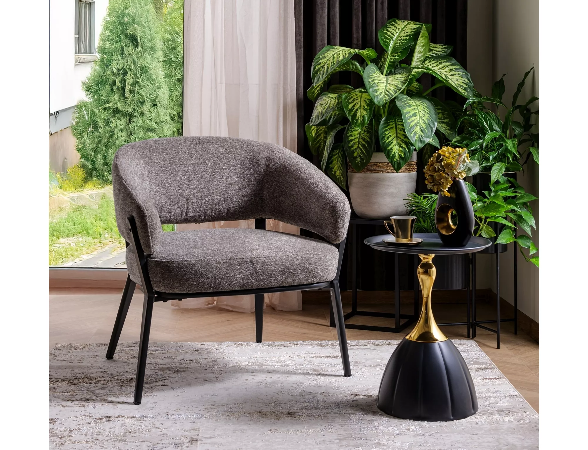 Konferenčný stolík Piana,  čierna / čierna + zlatá