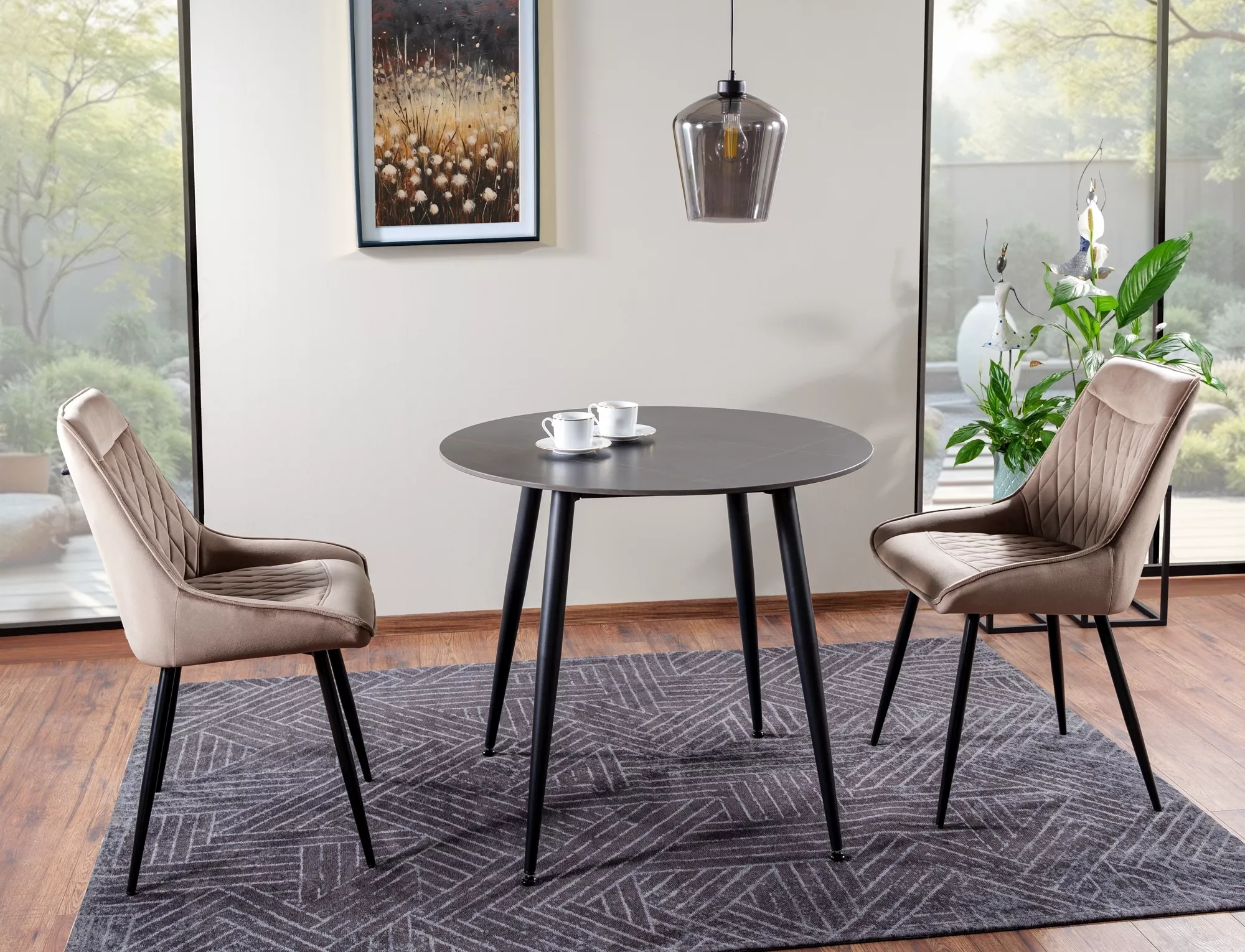 Jedálenský stôl Rion fi90,  matná čierna / matná čierna