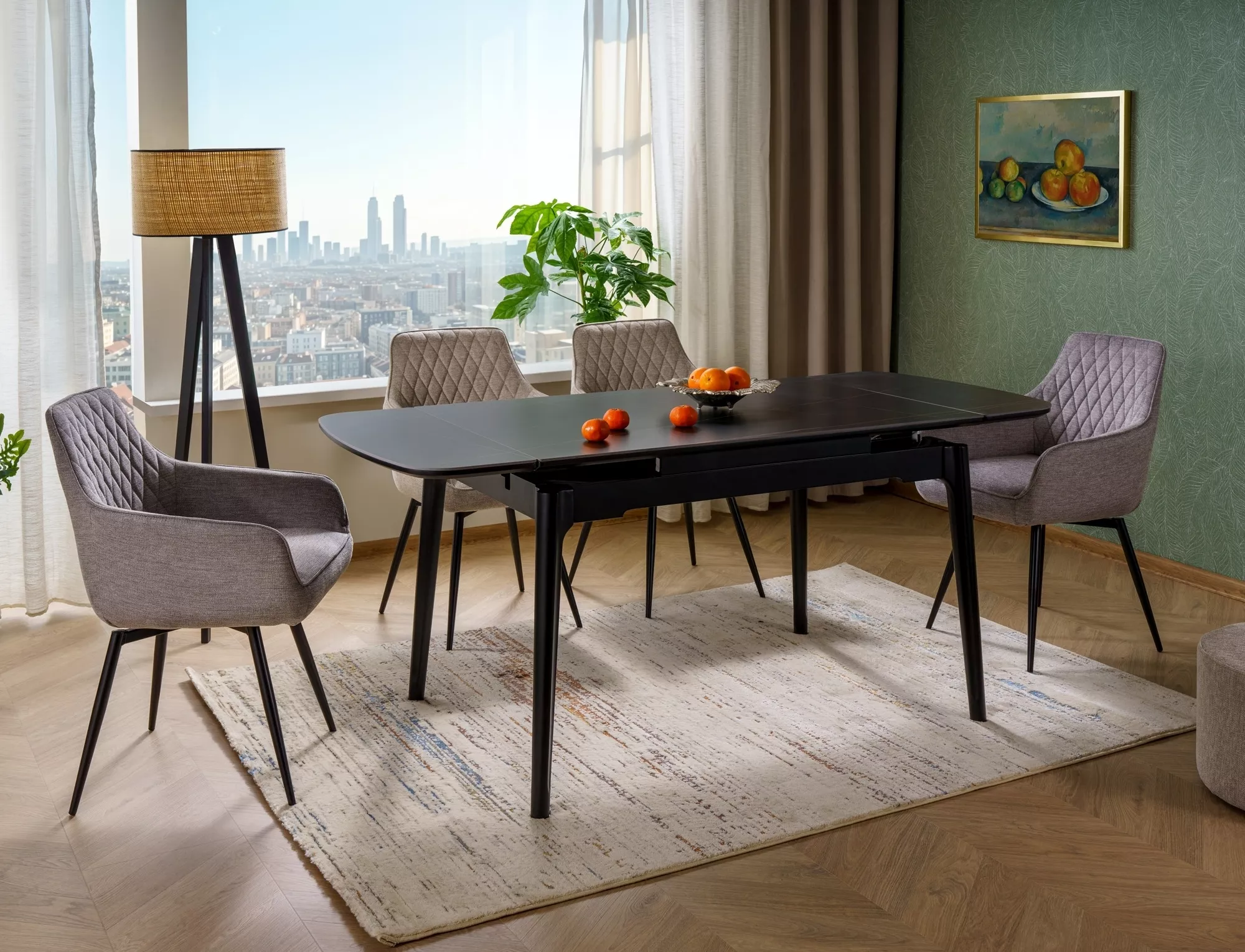 Jedálenský rozkladací stôl Sento, 120-180cm, matná čierna/matná čierna