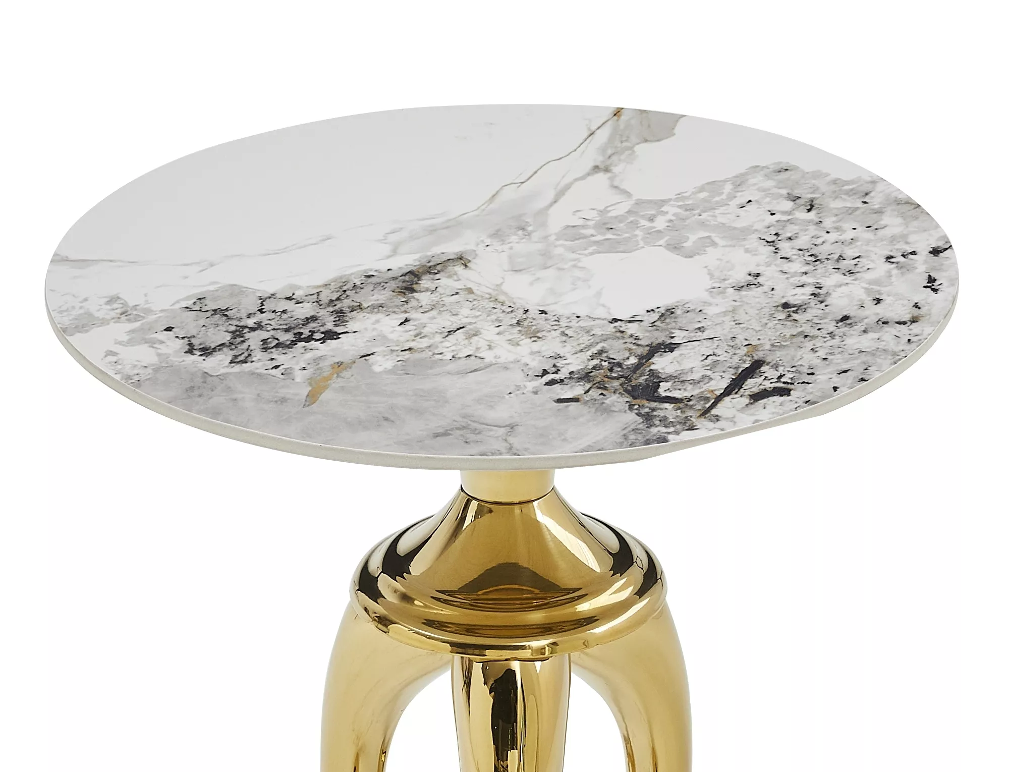 Konferenčný stolík Snake,  biely lesk, mramorový efekt / zlatá