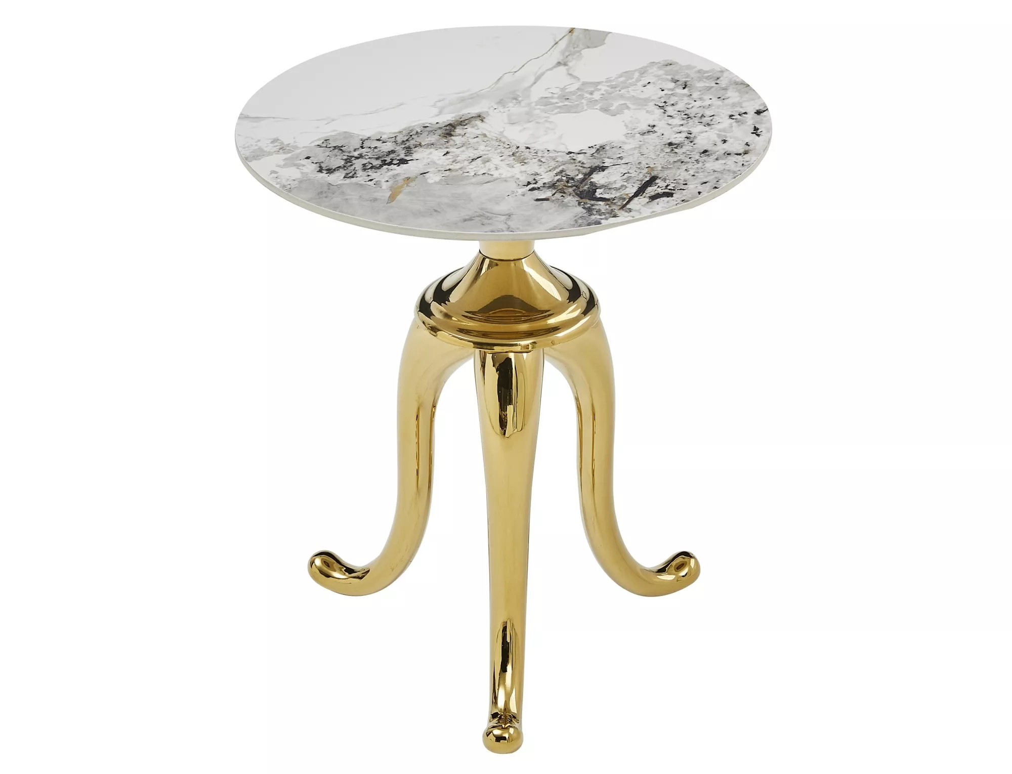 Konferenčný stolík Snake,  biely lesk, mramorový efekt / zlatá