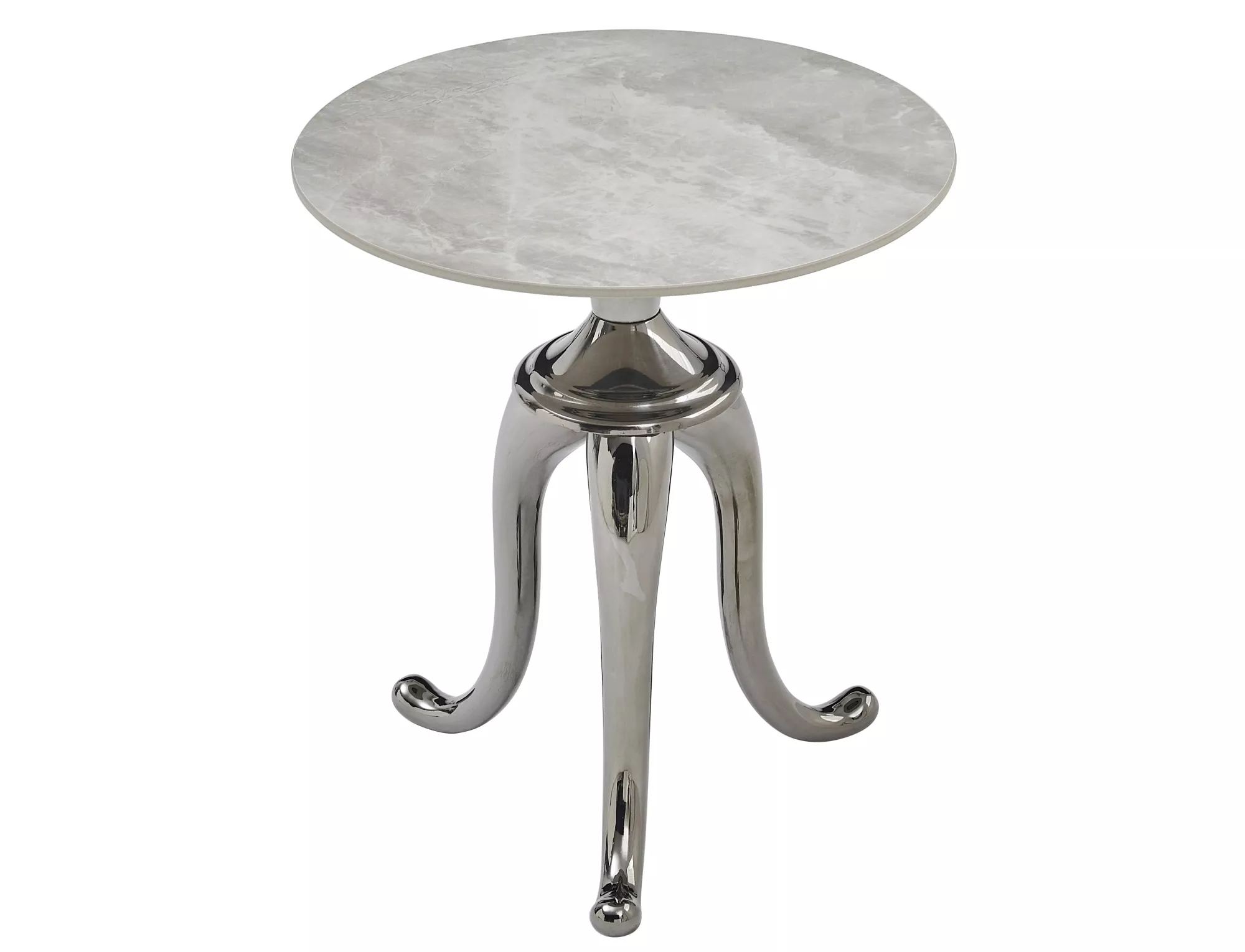 Konferenčný stolík Snake,  lesklá biela, mramorový efekt / strieborná