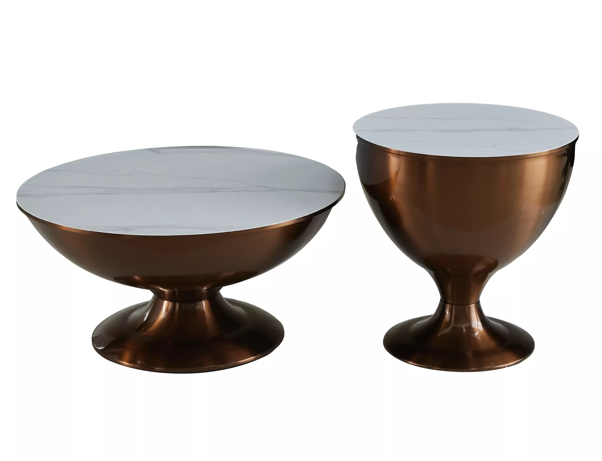 Konferenčný stolík Salsa,  matná biela, mramorový efekt / medený lesk