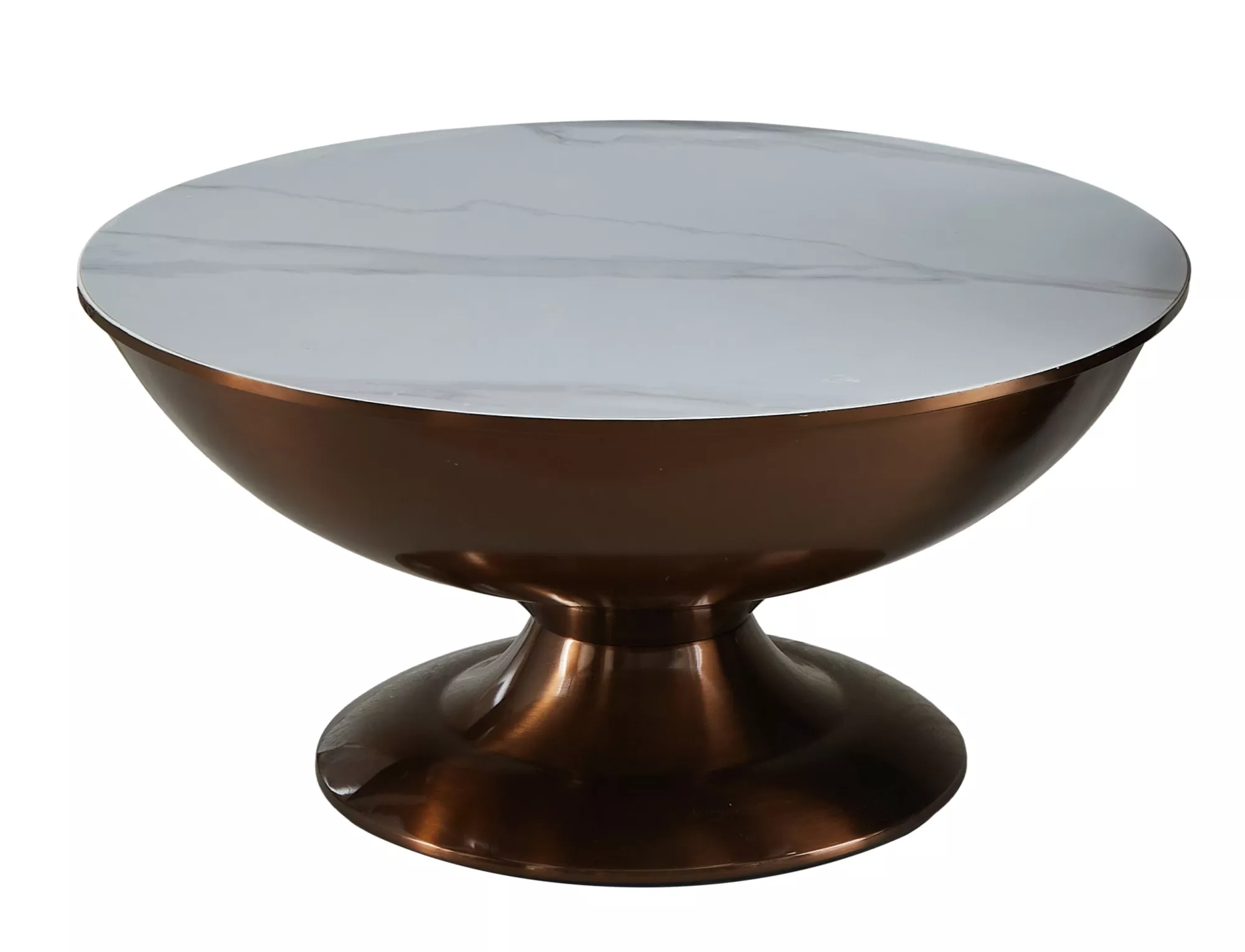 Konferenčný stolík Salsa,  matná biela, mramorový efekt / medený lesk