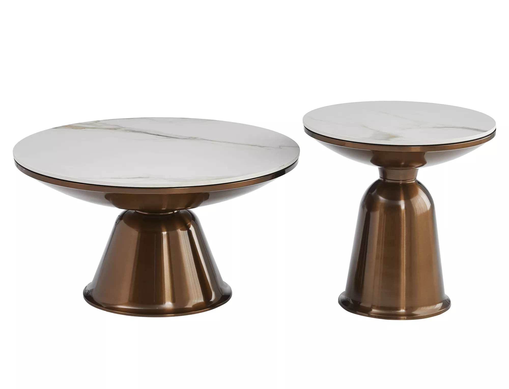 Konferenčný stolík Vera,  biely lesk, mramorový efekt / medený lesk