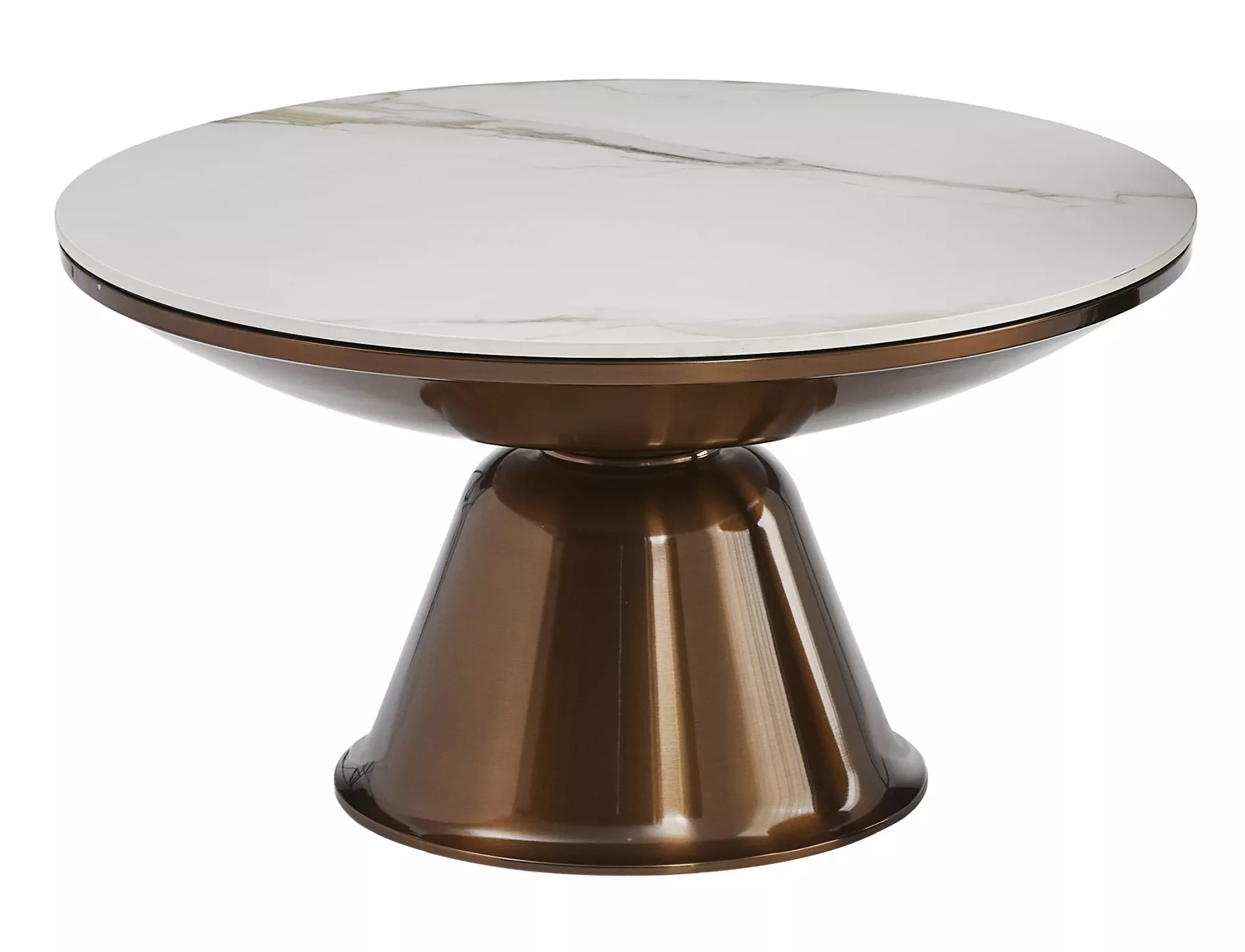 Konferenčný stolík Vera,  biely lesk, mramorový efekt / medený lesk