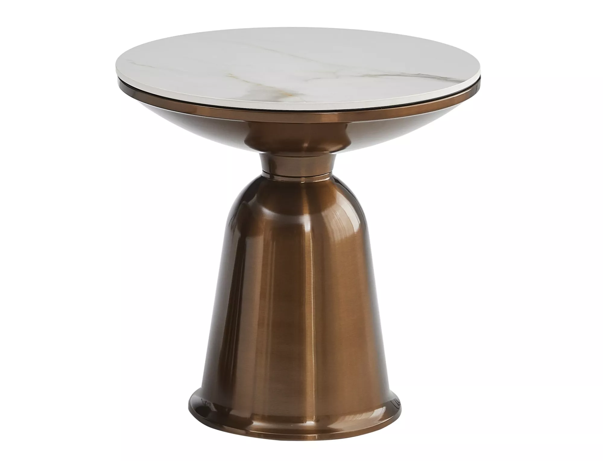 Konferenčný stolík Vera,  biely lesk, mramorový efekt / medený lesk