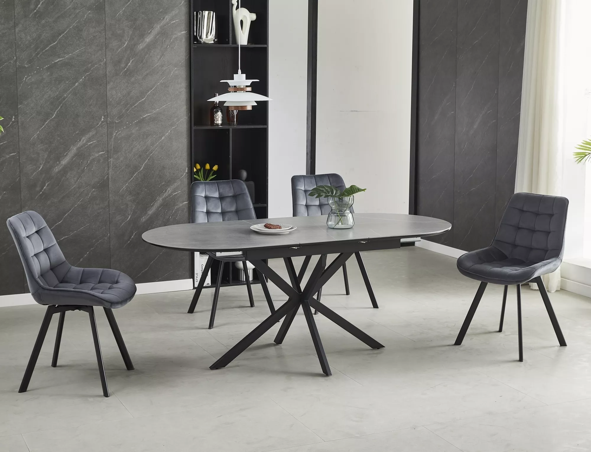 Jedálenský rozkladací stôl Gaston, 140-180cm,  matná sivá / matná čierna