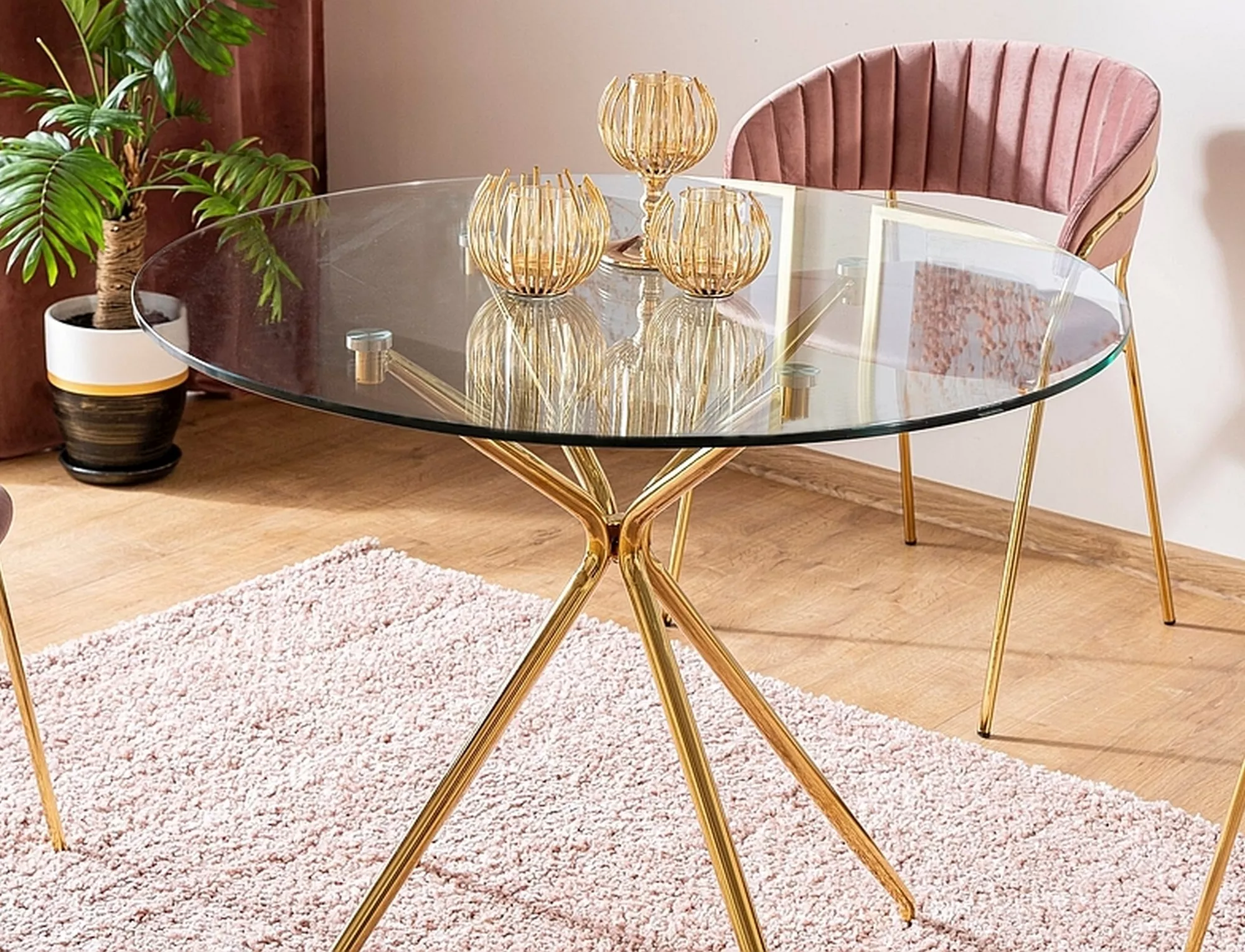 Stôl AZALIA transparent/ zlatá konštrukcia FI 80