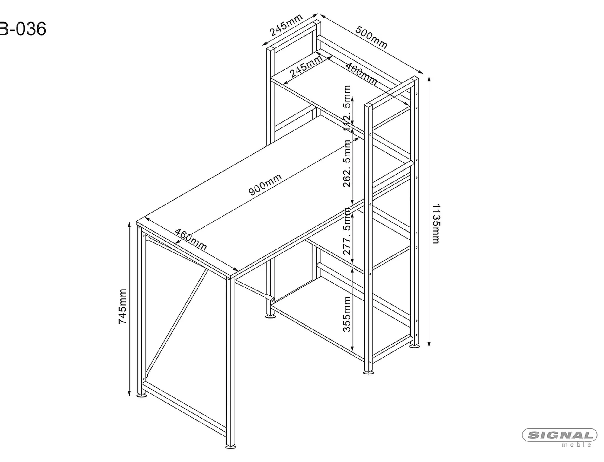 PC stolík B-036 dub/ČIERNA