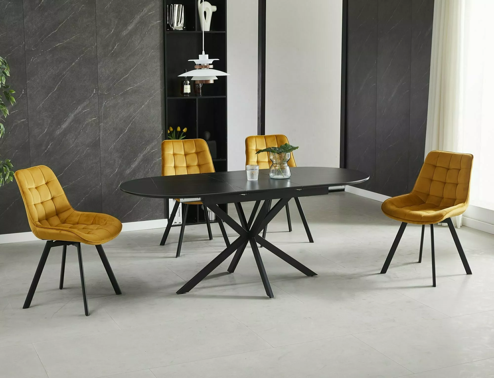 Jedálenský rozkladací stôl Gaston, 140-180cm,  matná čierna / matná čierna