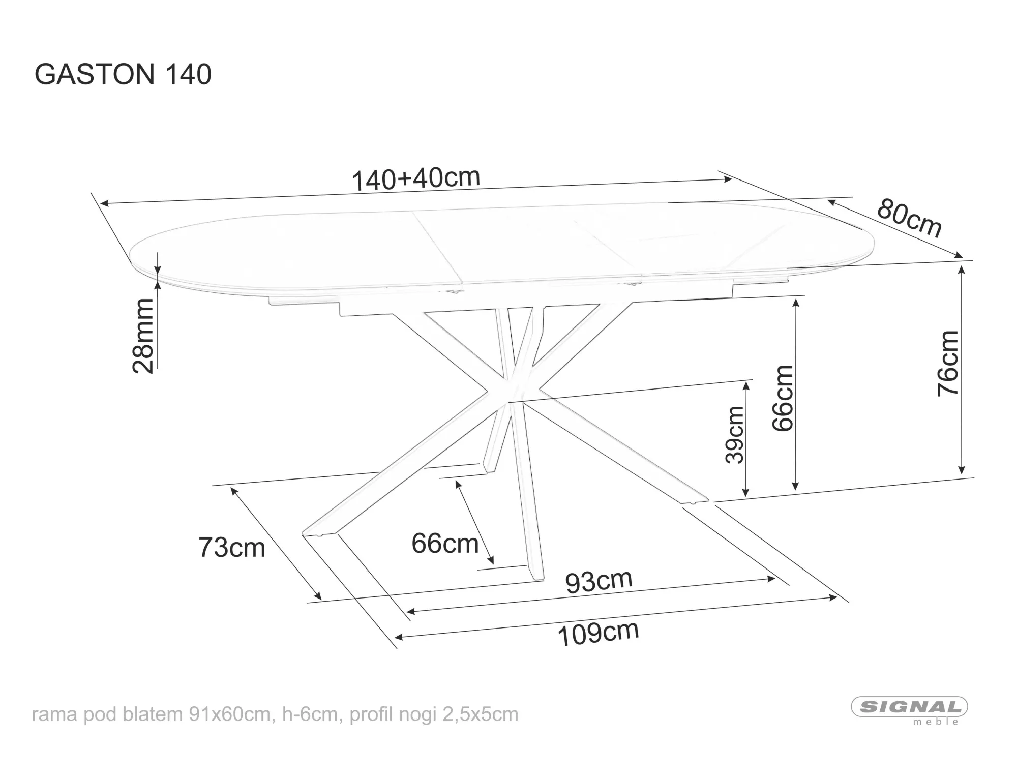 Jedálenský rozkladací stôl Gaston, 140-180cm,  matná sivá / matná čierna