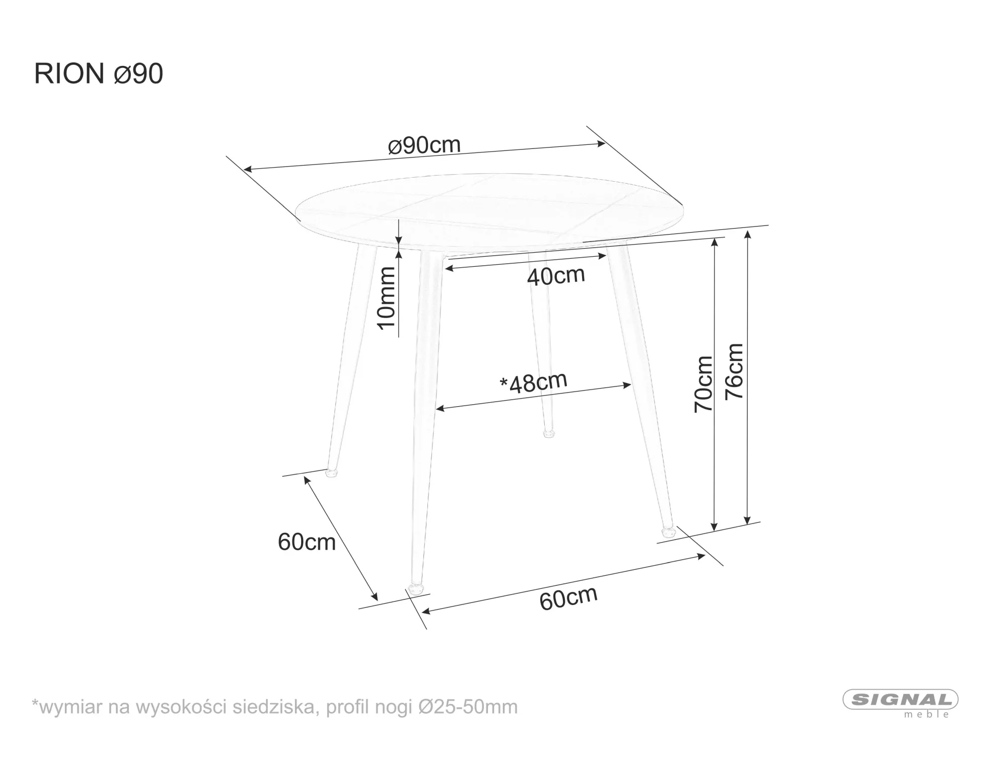 Jedálenský stôl Rion fi90,  matná čierna / matná čierna