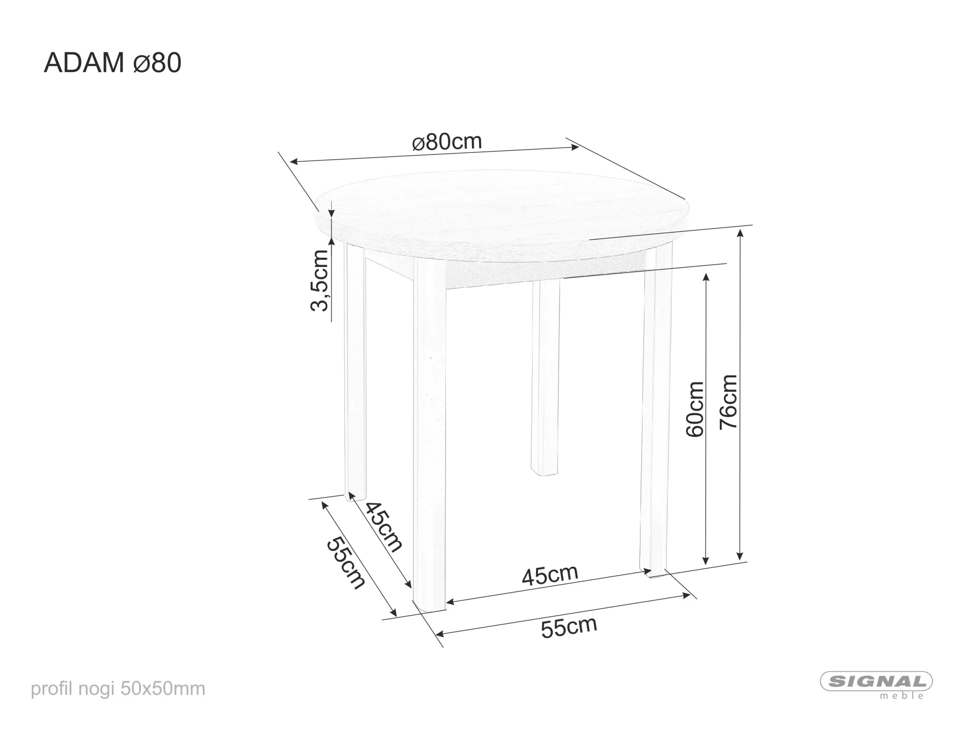 Jedálenský stôl Adam fi80, dub artisan / matná čierna