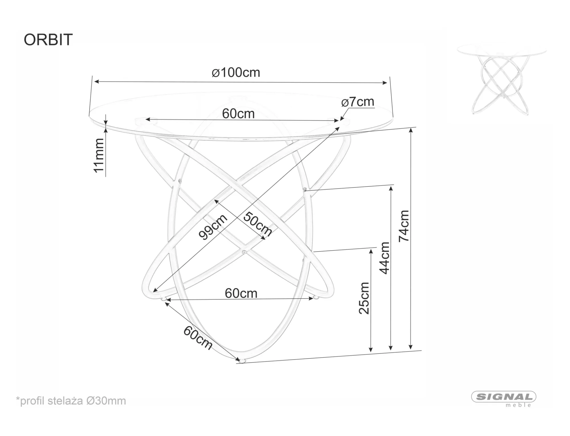 Jedálenský stôl Orbit,  priehľadná / zlatá