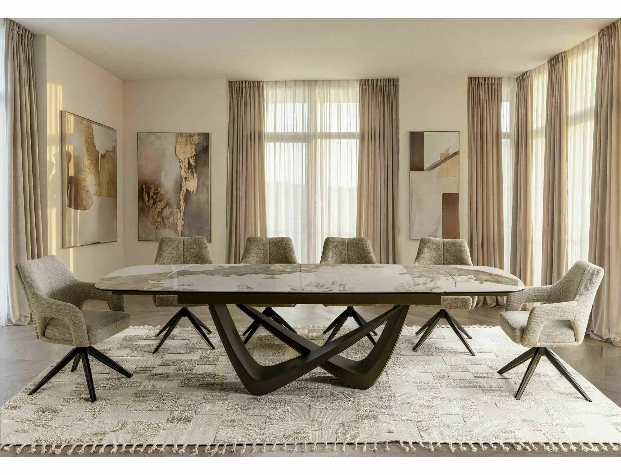 Keramický jedálenský stôl Maranello 200-290, mramor/medená