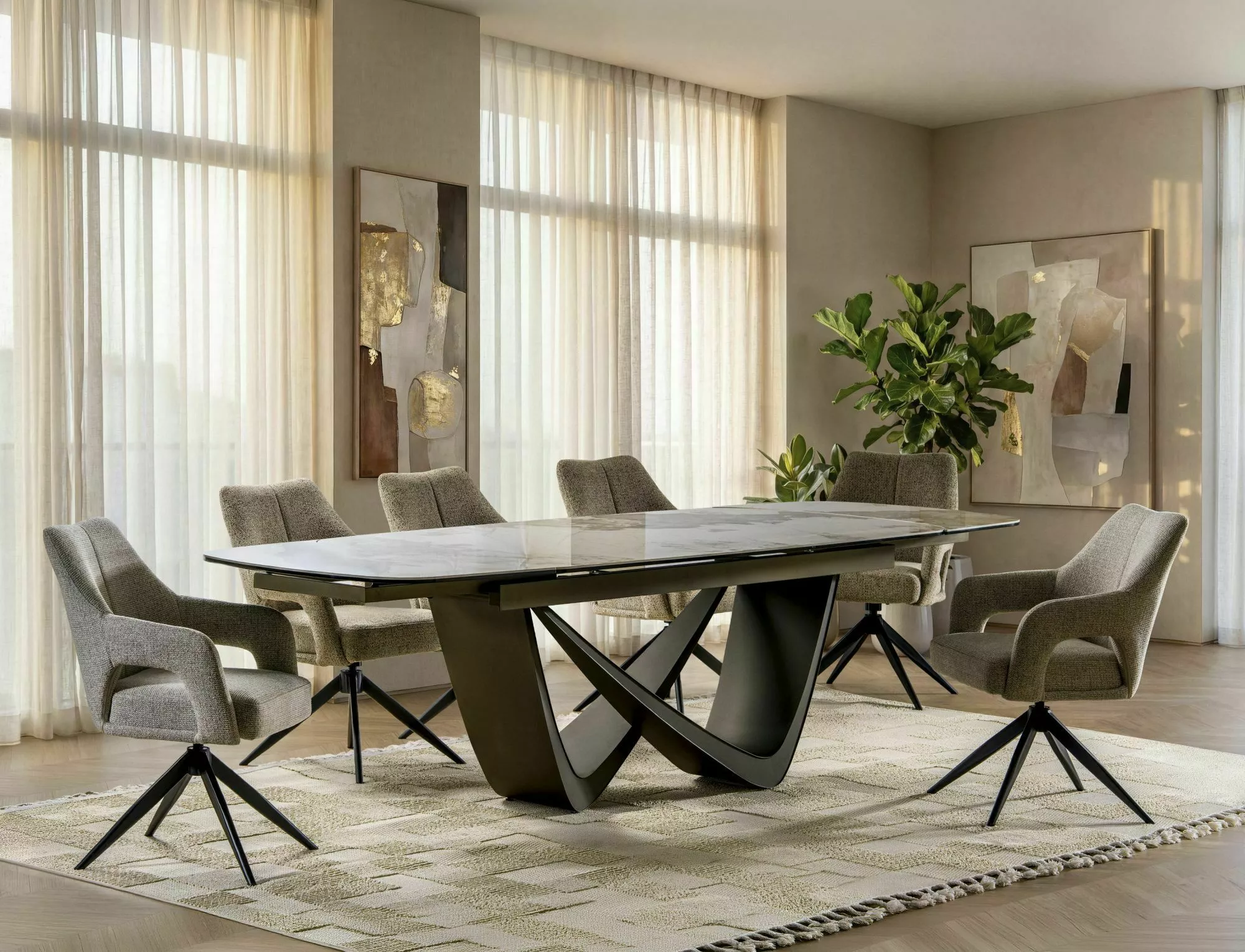 Keramický jedálenský stôl Maranello 200-290, mramor/medená