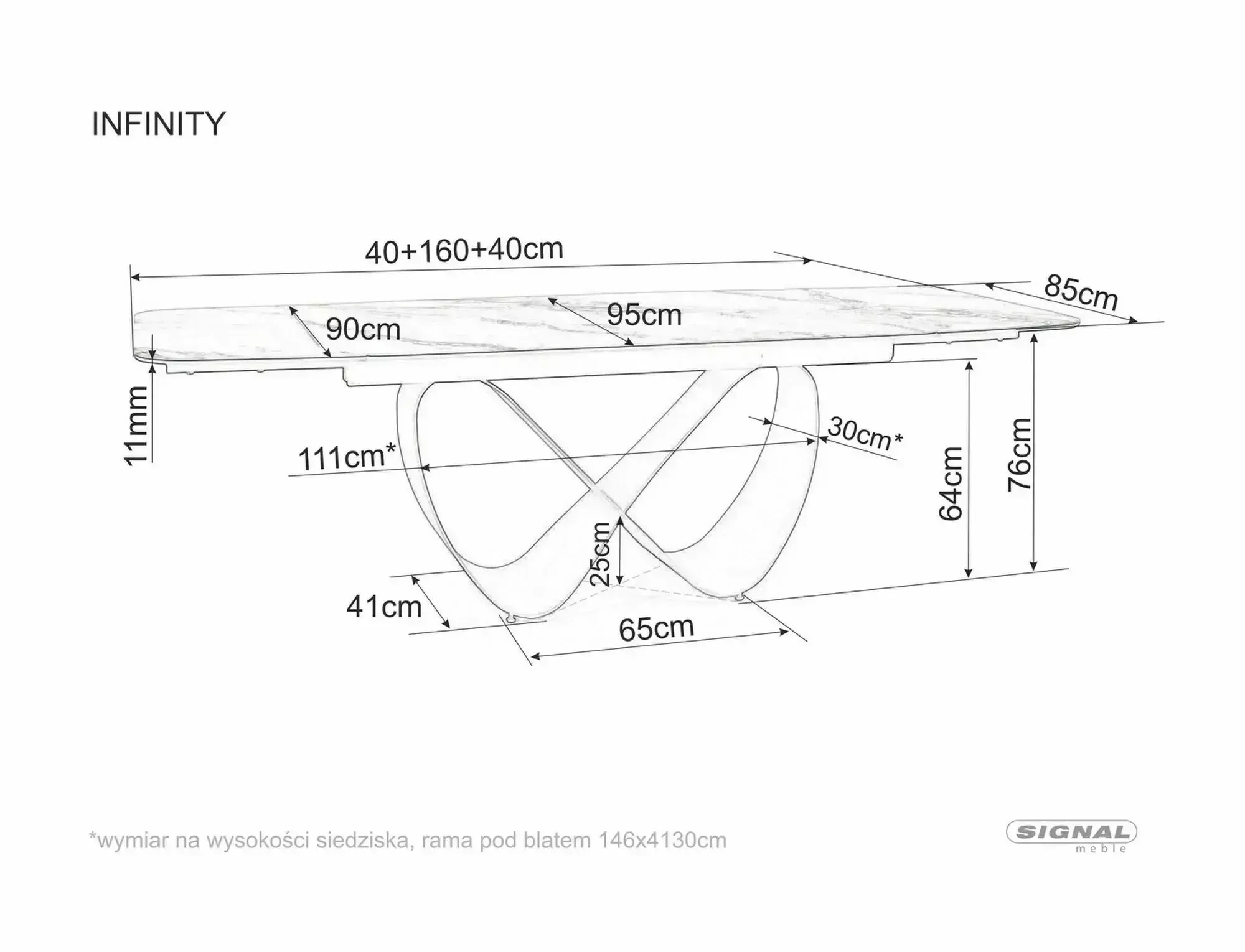 Keramický jedálenský stôl Infinity 160-240, mramor/medená