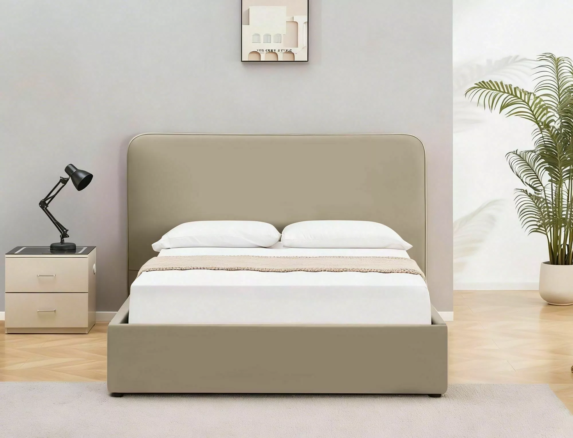 Posteľ 140x200 Lumia Velvet, tmavá béžová