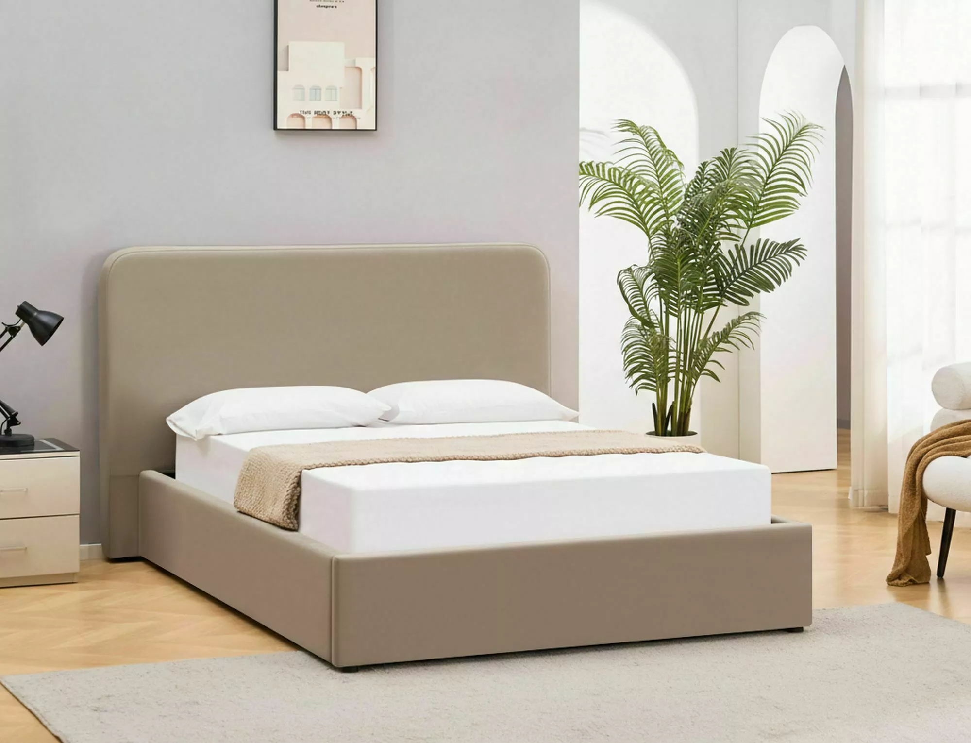 Posteľ 140x200 Lumia Velvet, tmavá béžová