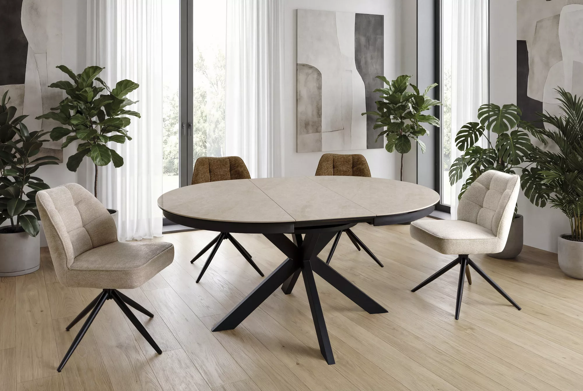 Keramický jedálenský stôl Porto 120-160, Mramor/čierna