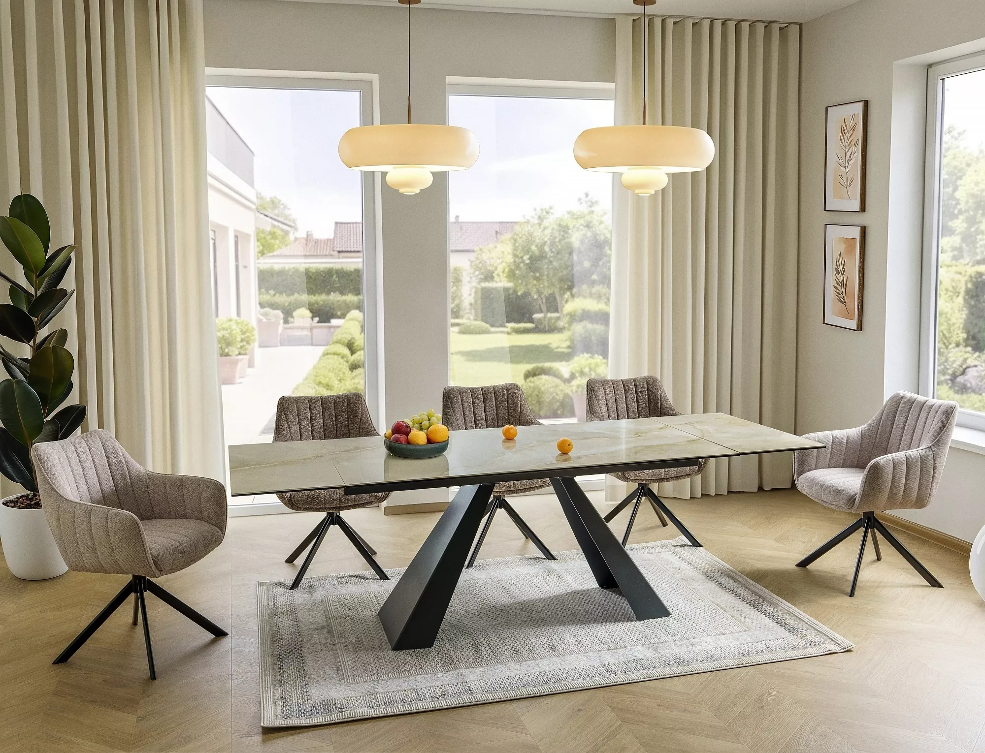 Keramický jedálenský stôl Salvadore 160-240, mramor/čierna