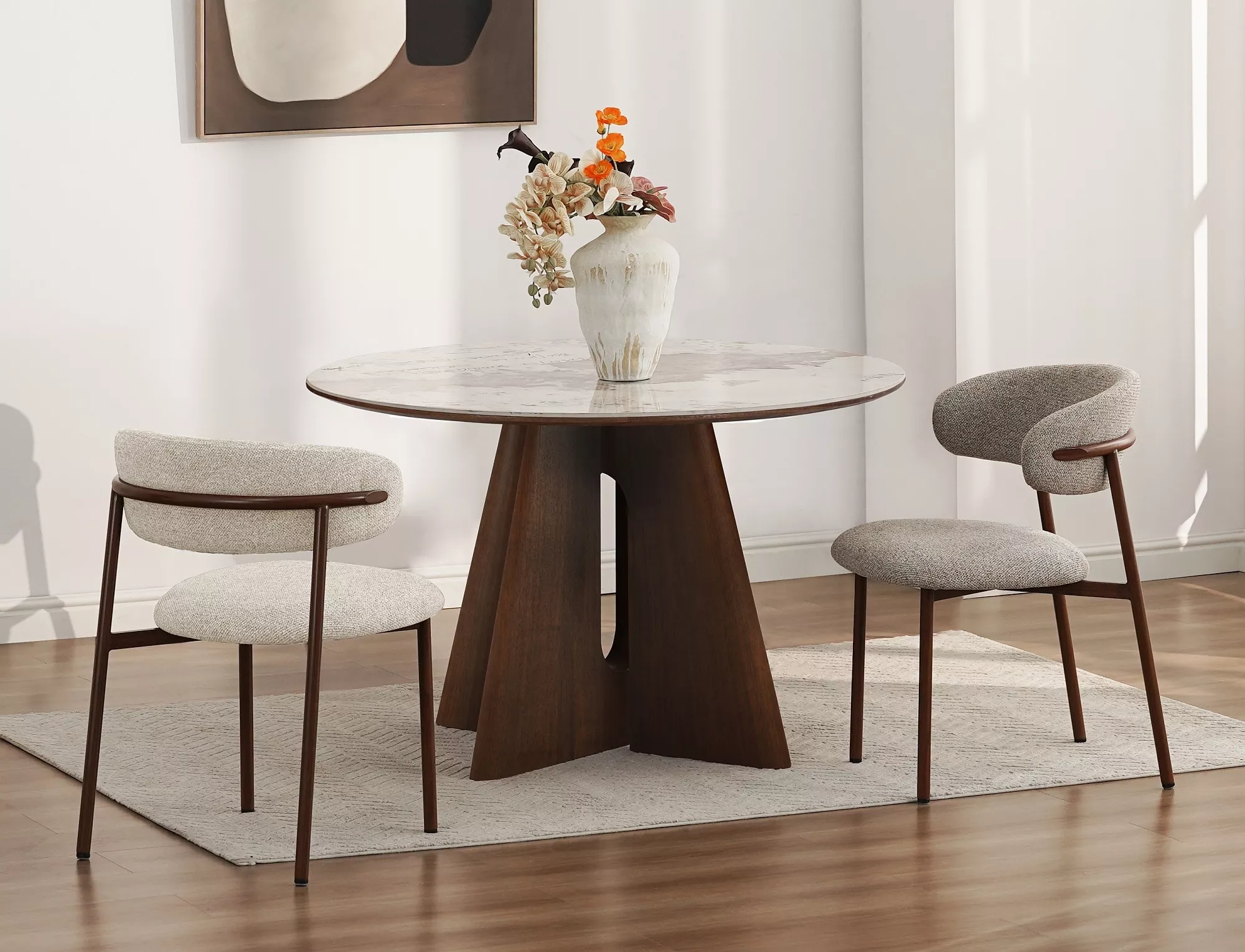 Keramický jedálenský stôl Alzano 120, mramor/orech