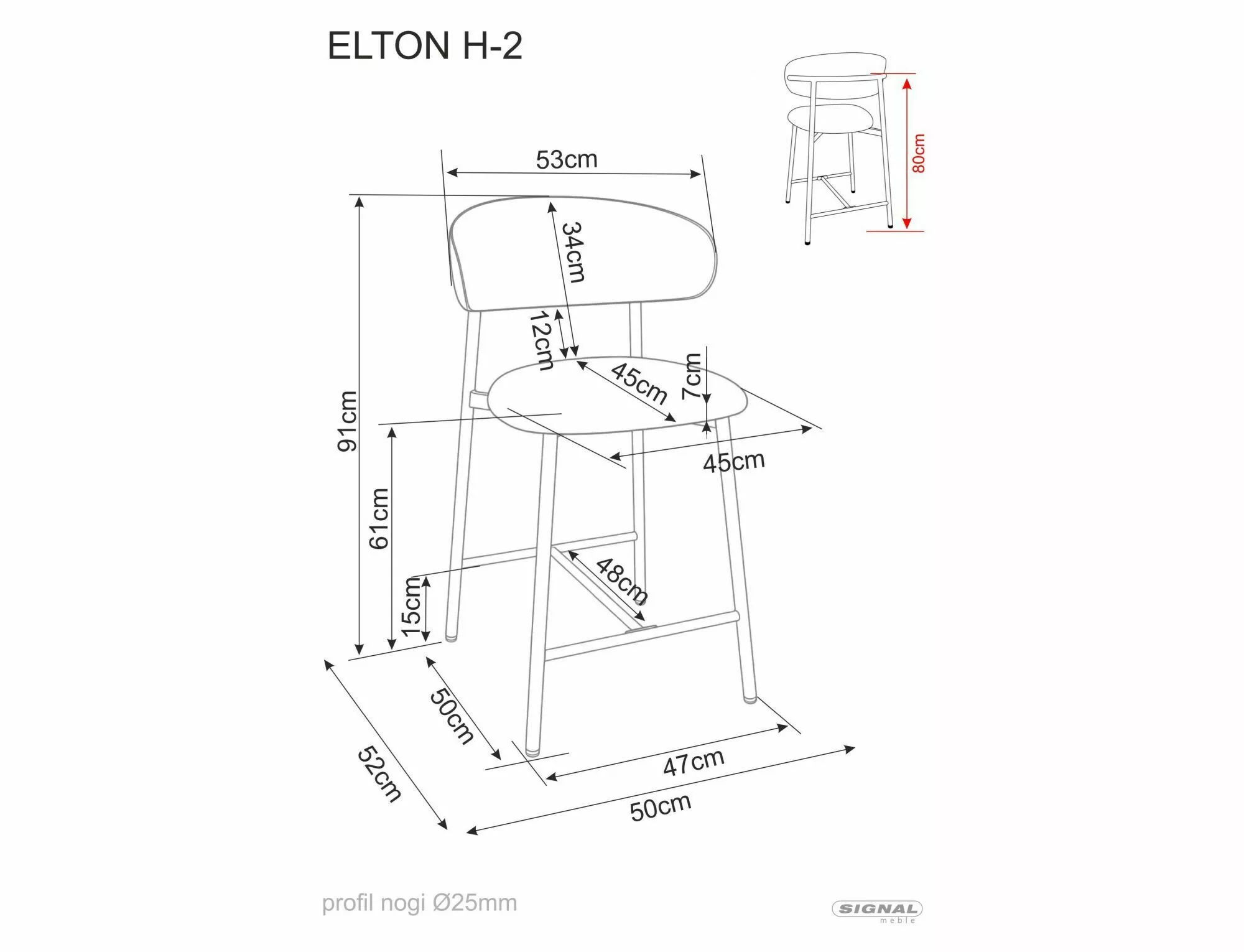 ELTON H-2 barová stolička, látka sivá tap. 232 / nohy čierne