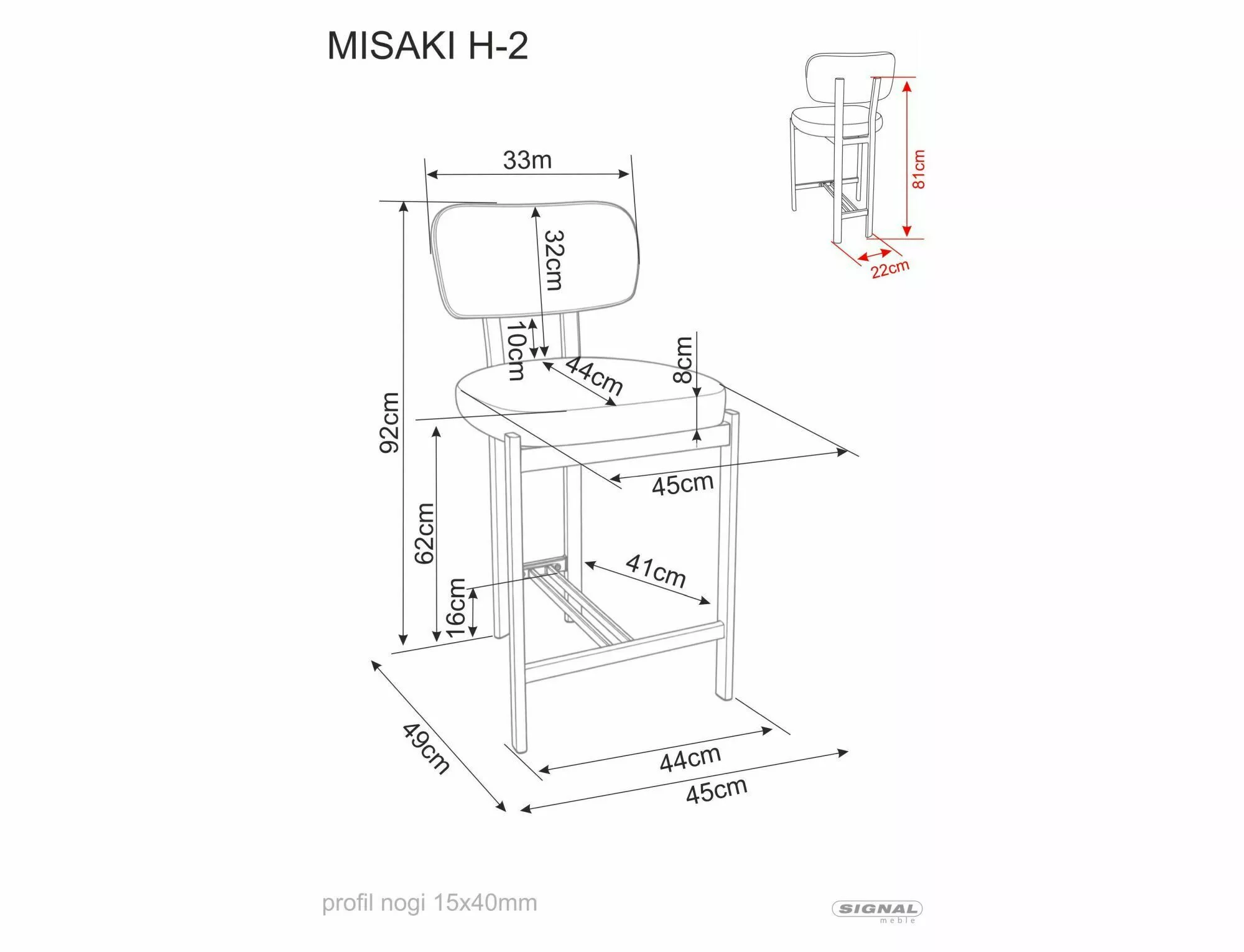 Barová stolička Misaki H-2, sivá / kašmír