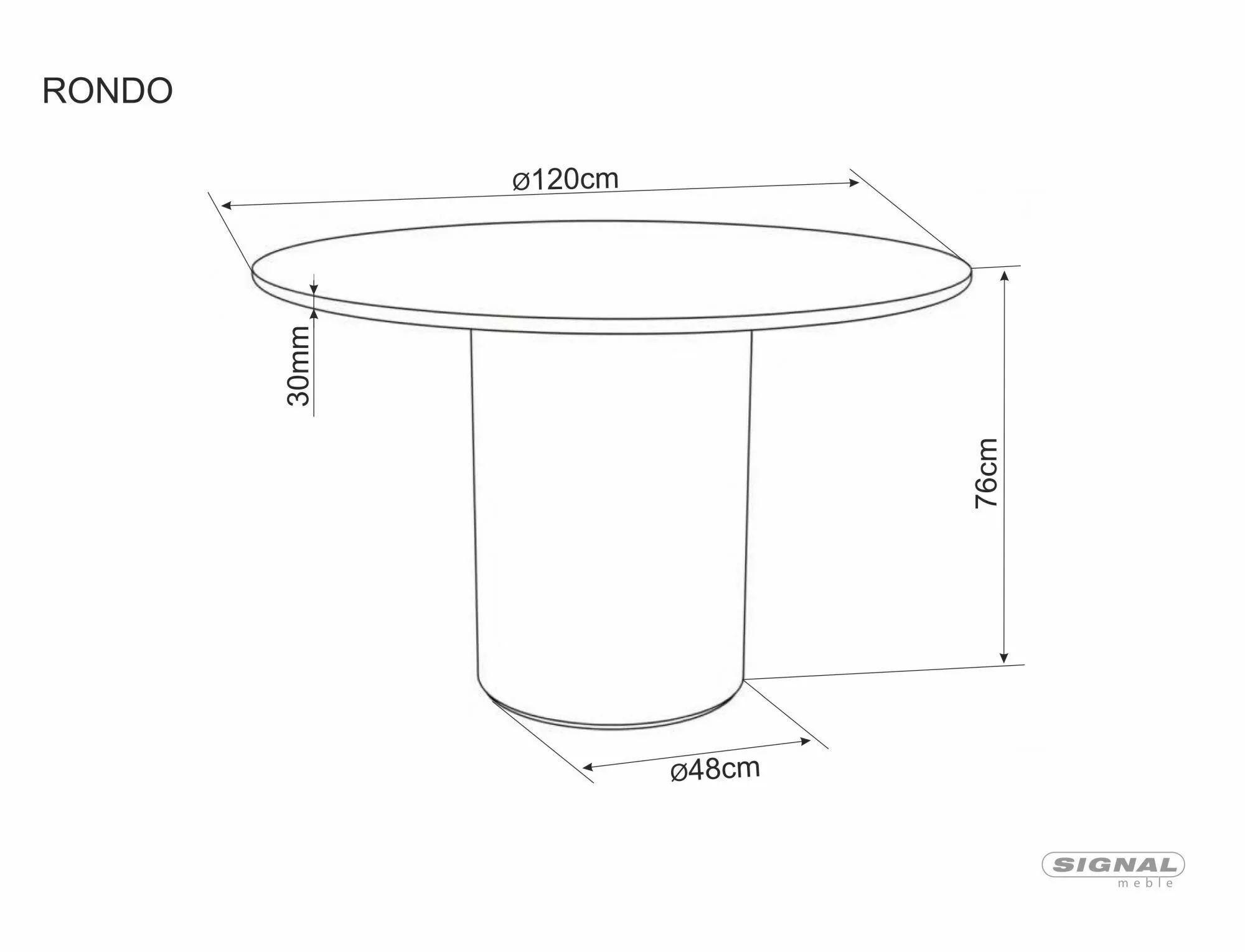 Keramický jedálenský stôl Rondo 120, biela leskla/dub