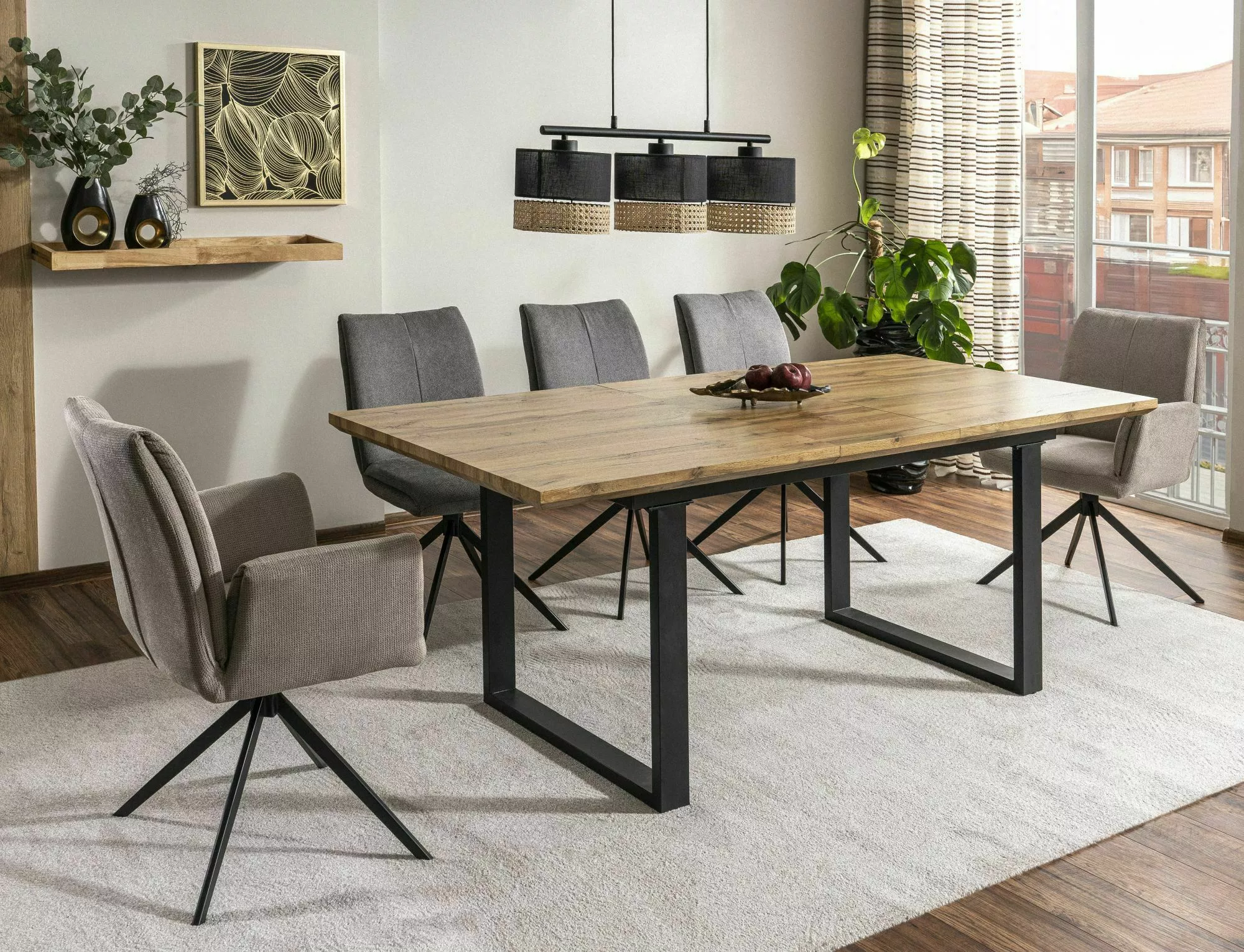 UMBERTO II stôl jedálenský 160(240)x90 cm, dýha dub artisan/čierna