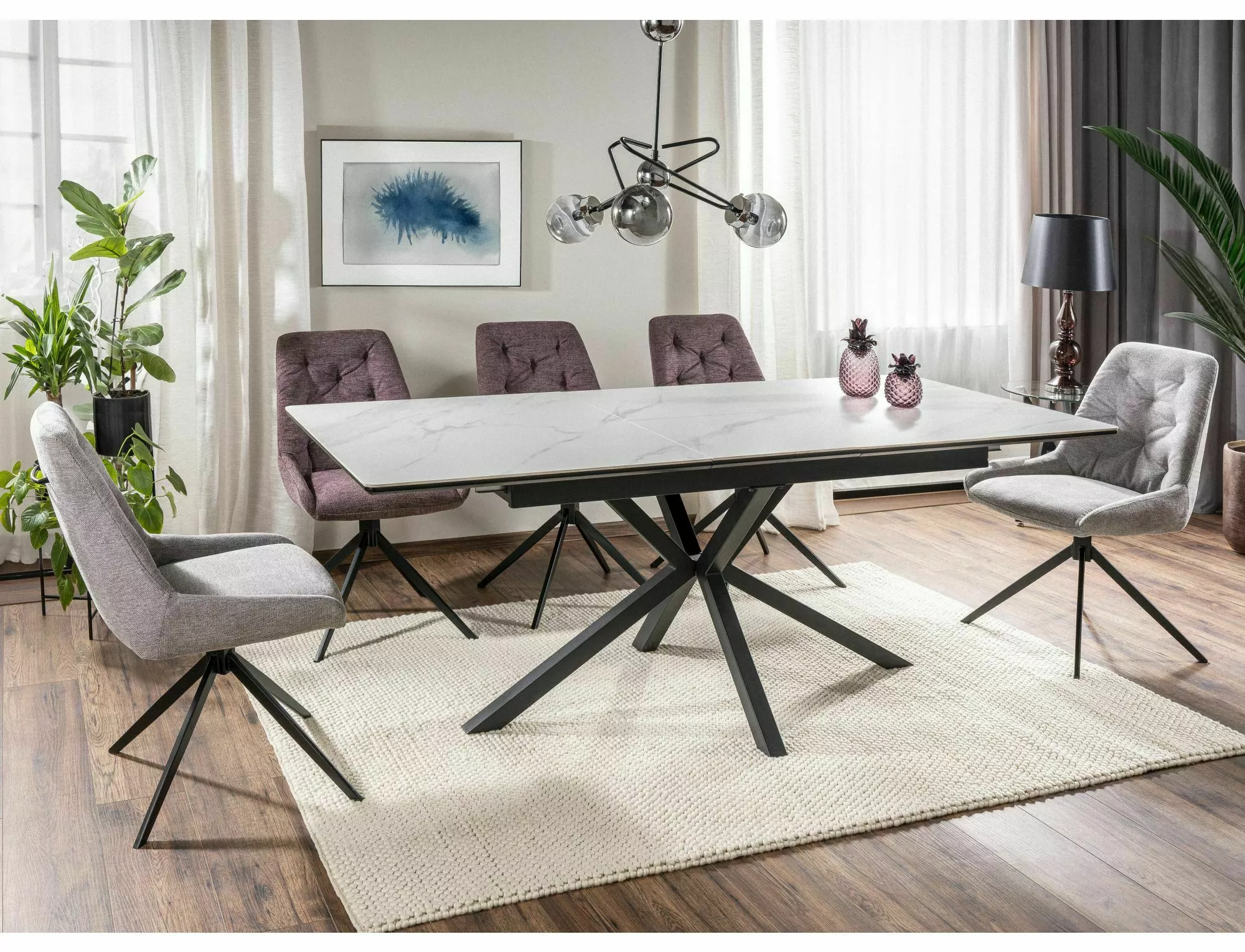 LOGAN CERAMIC stôl jedálenský, 160(200)x90, biela/čierna