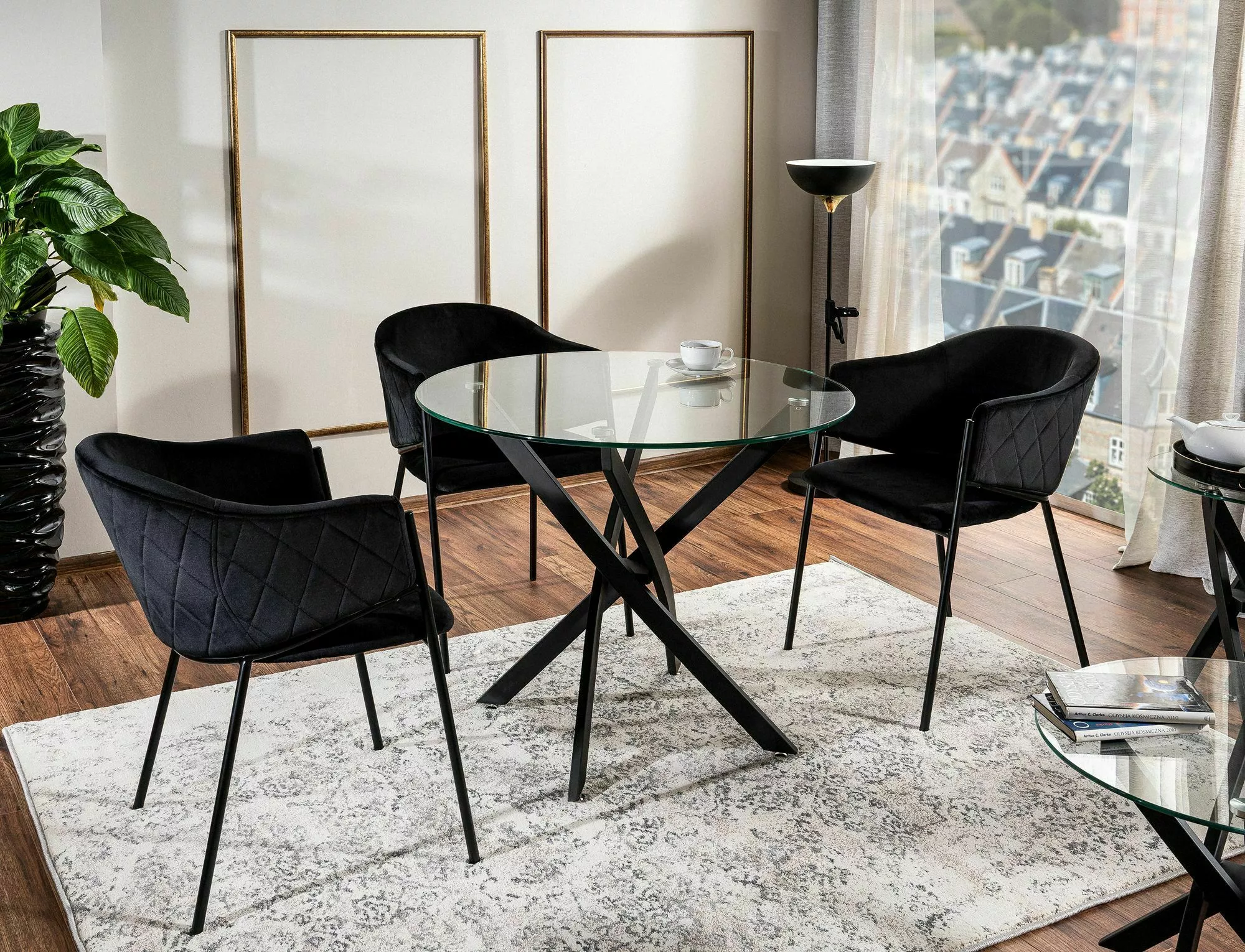 AGIS jedálenský stôl, pr. 90cm, sklo transparentné/kov čierny - NA SKLADE!