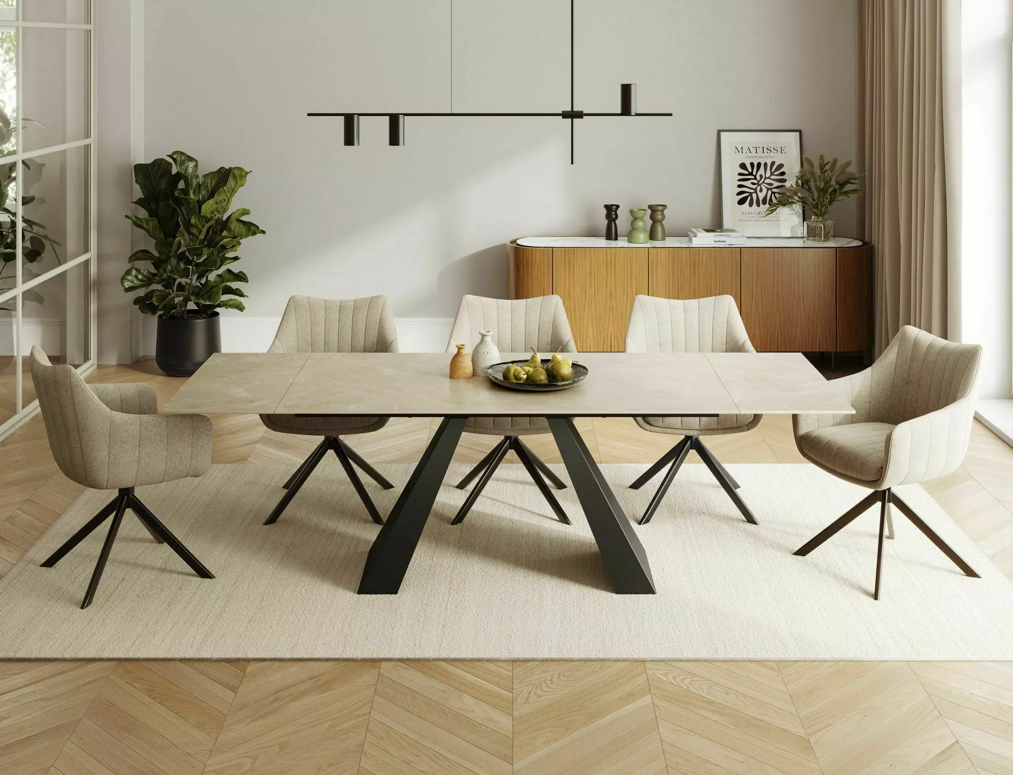 SALVADORE CERAMIC stôl jedál.(160-240)X90,krémová DIAMOND CREAM/čierna