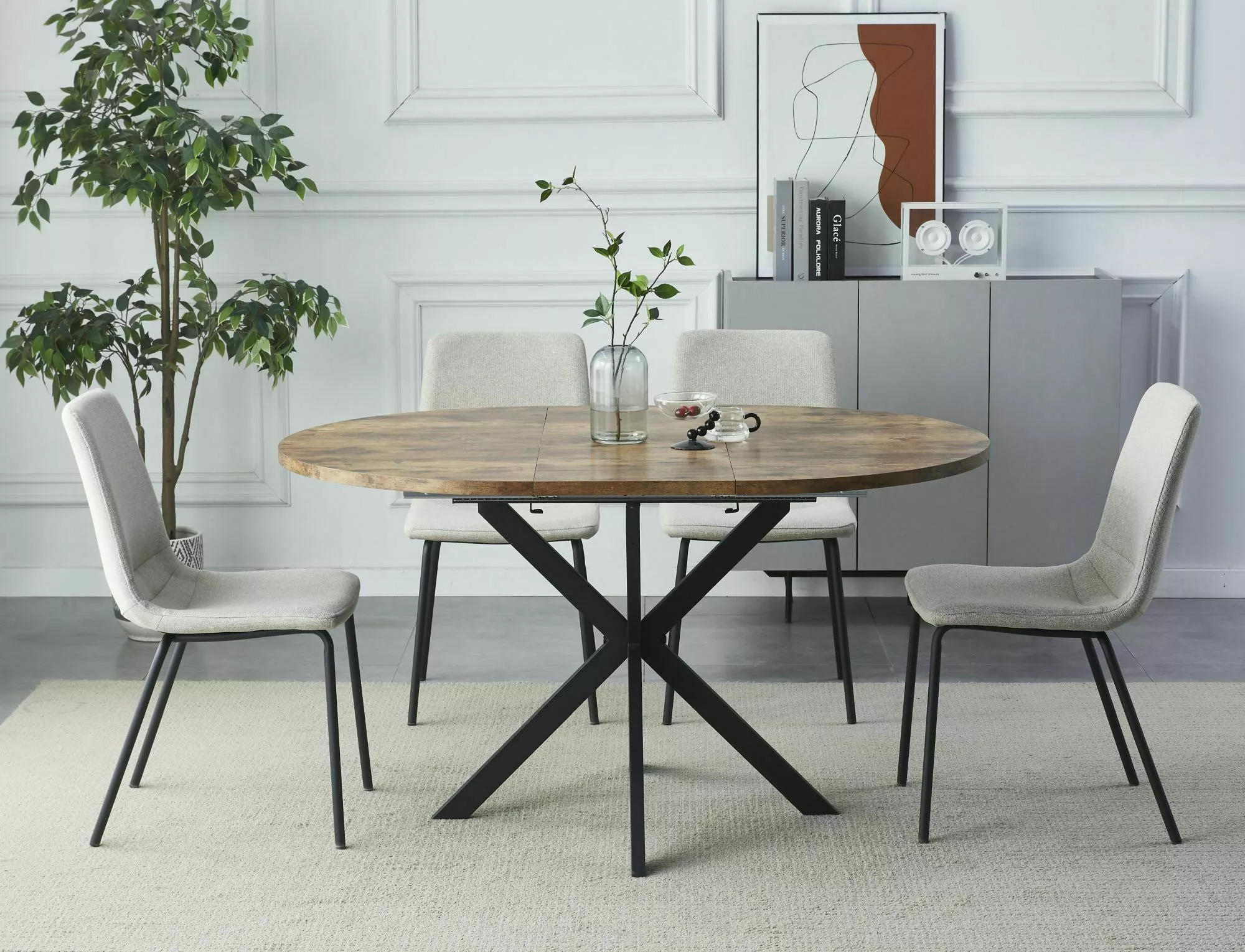 GASTON stôl jedálenský 100(135)x100cm, orech VINTAGE/čierny