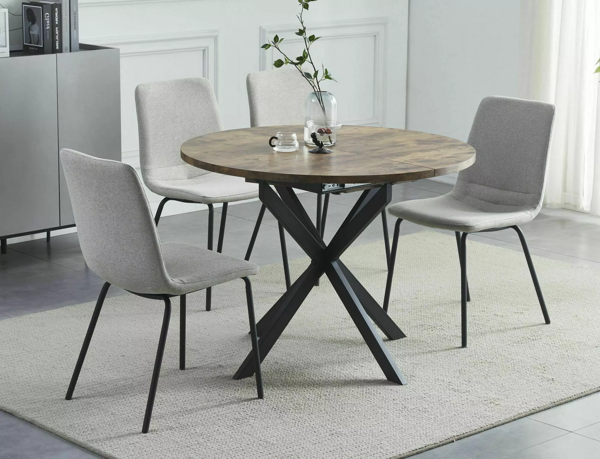 GASTON stôl jedálenský 100(135)x100cm, orech VINTAGE/čierny