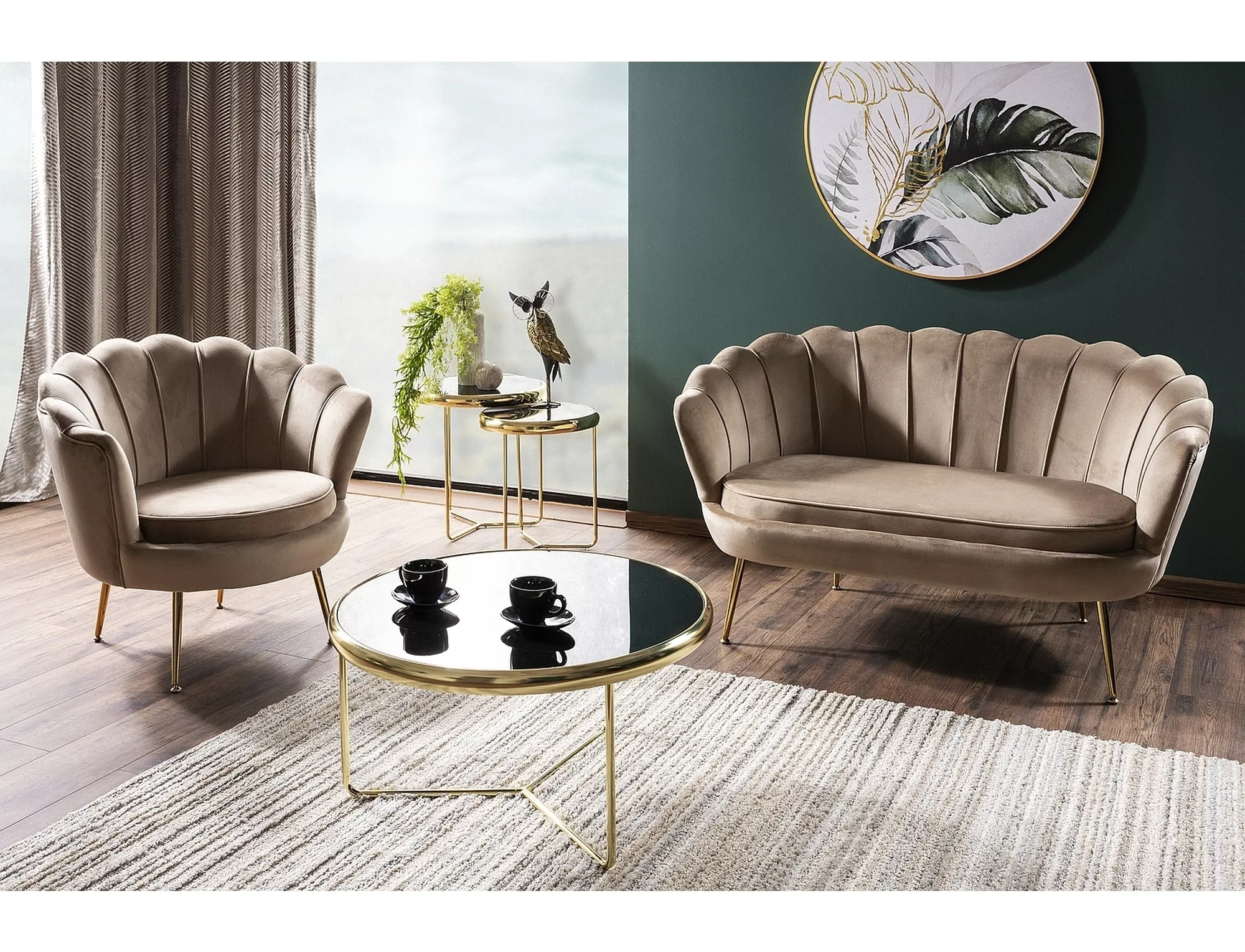 CAMELLIA 2 VELVET pohovka BÉŽOVÁ BLUVEL 28/ZLATÁ 