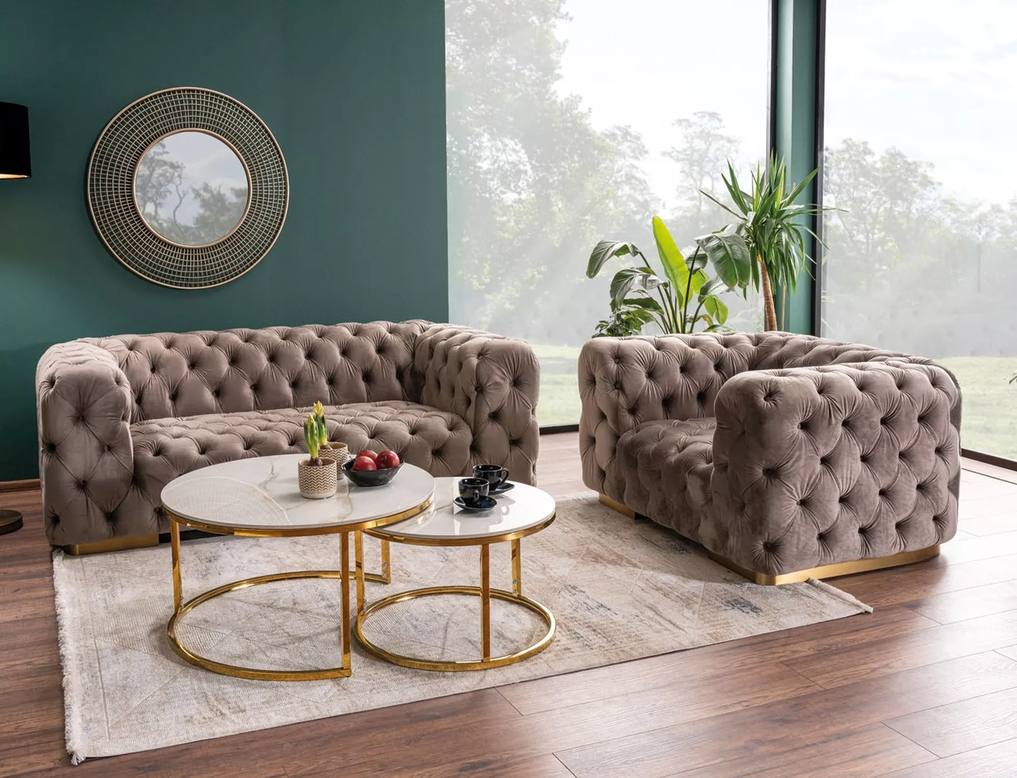 PORTAFINO set konferenčných stolíkov FI60 FI45 BIELY/ ZLATÁ SET