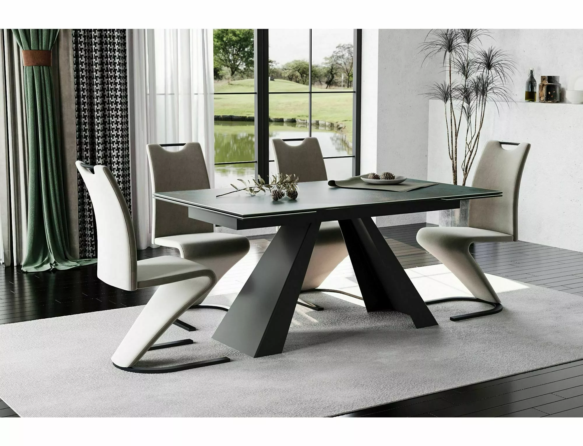 SALVADORE CERAMIC TYRKYSOVÝ jedálenský stôl OSSIDO VERDE/MATNÁ ČIERNA (160-240)X90