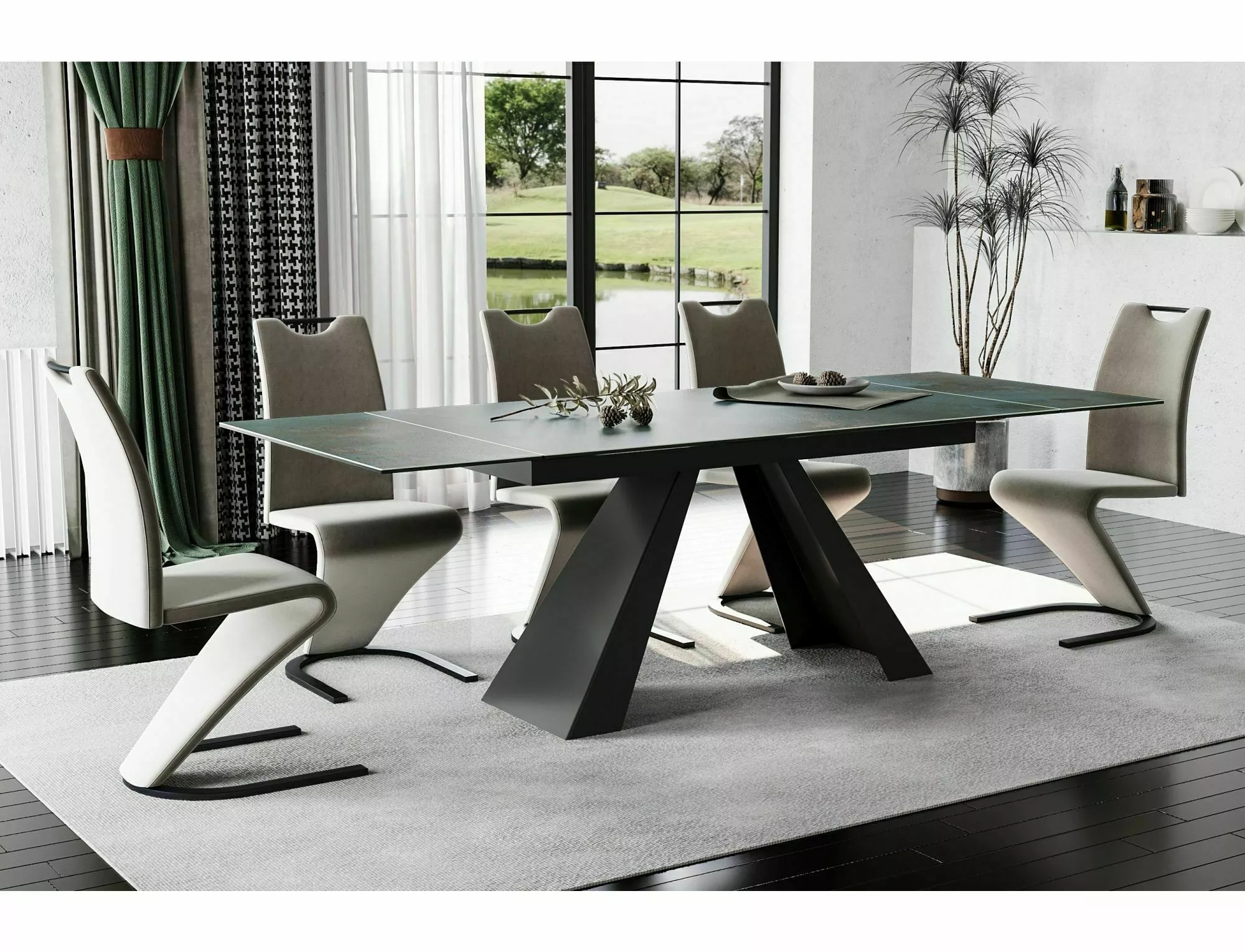 SALVADORE CERAMIC TYRKYSOVÝ jedálenský stôl OSSIDO VERDE/MATNÁ ČIERNA (160-240)X90