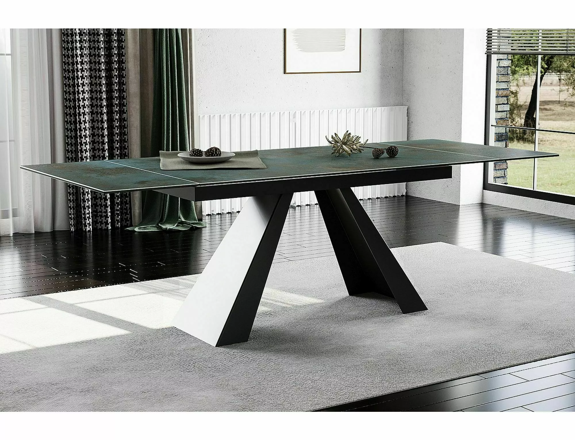 SALVADORE CERAMIC TYRKYSOVÝ jedálenský stôl OSSIDO VERDE/MATNÁ ČIERNA (160-240)X90